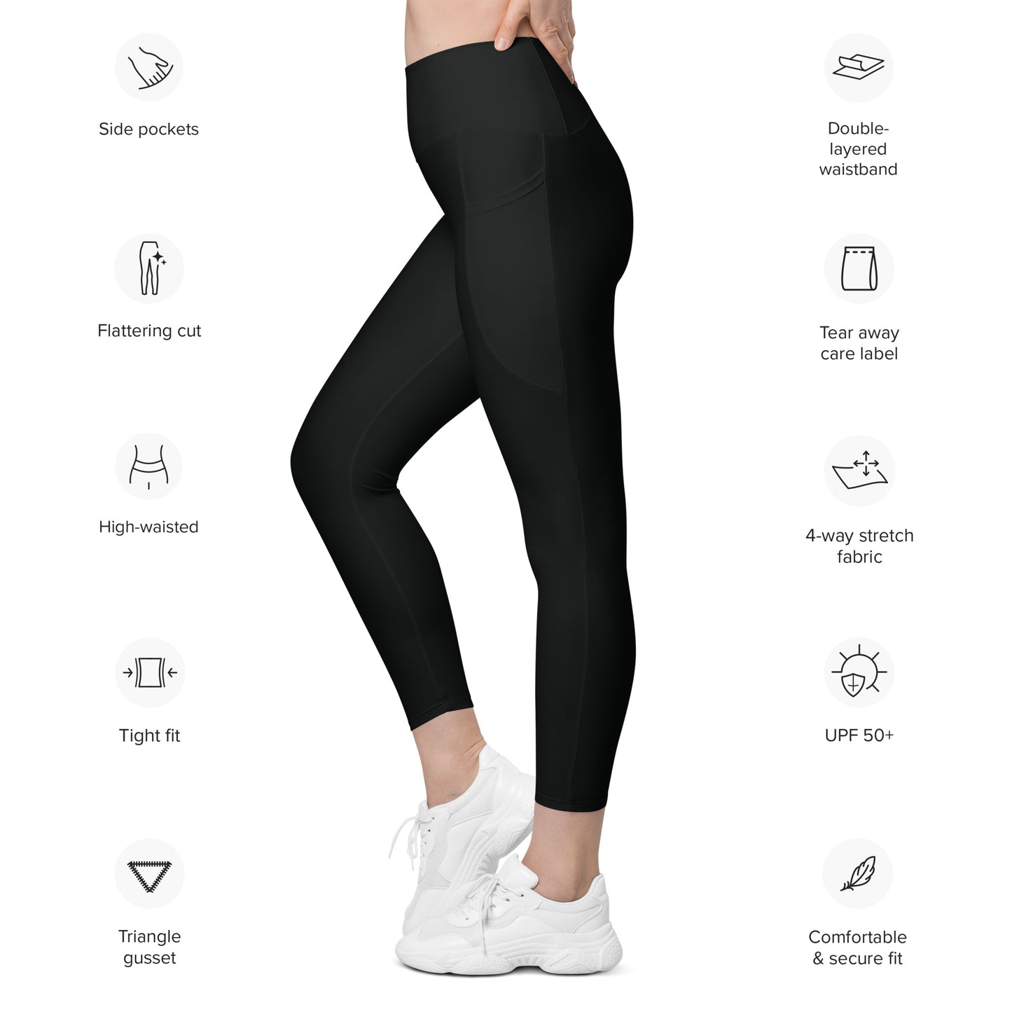 Leggings with pockets in solid black