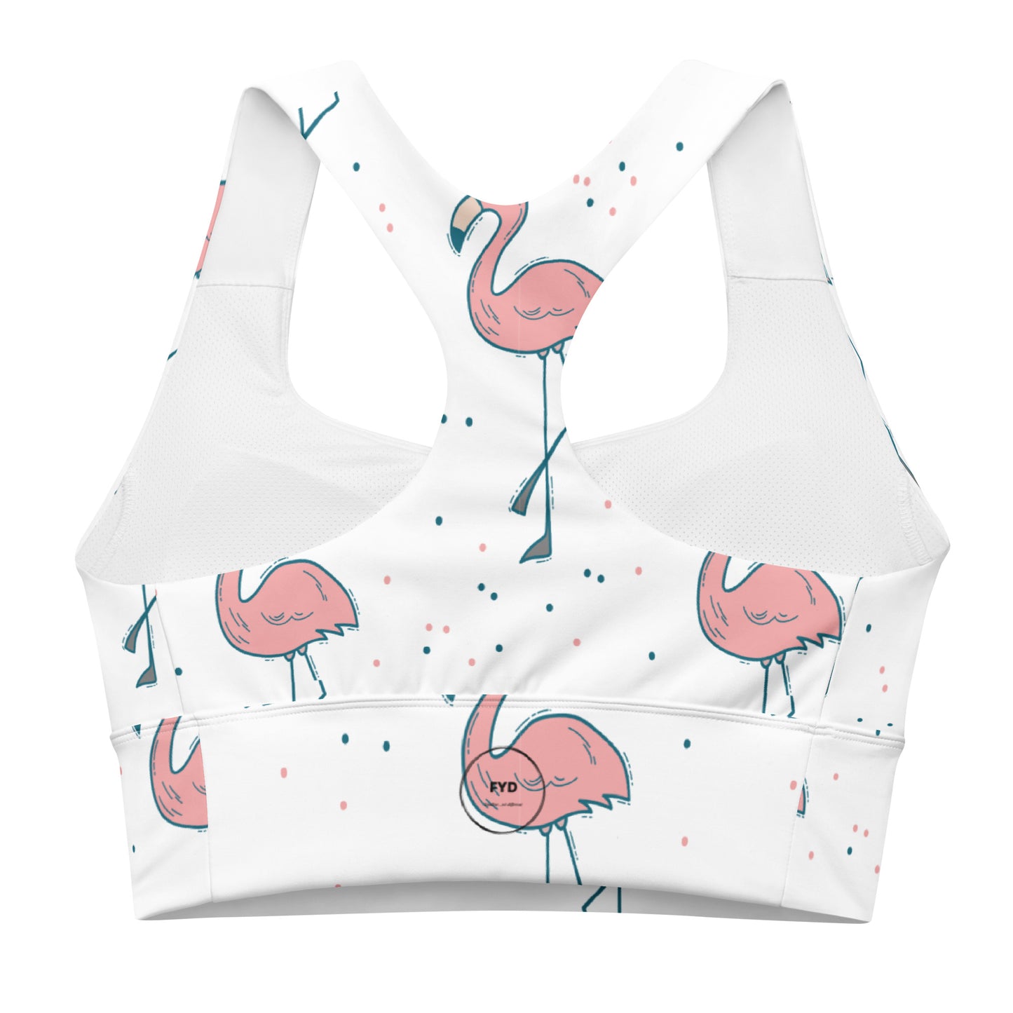 FYD Longline Sports Bra in dancing flamingos