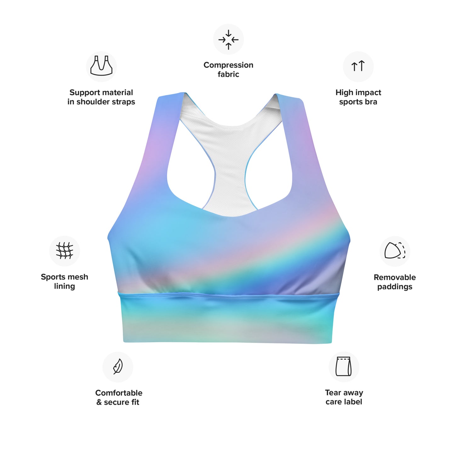 FYD Longline Sports Bra in Iridescent Blue