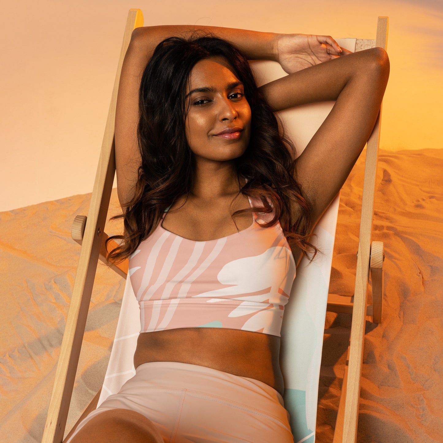 FYD Longline sports bra in peach spring floral