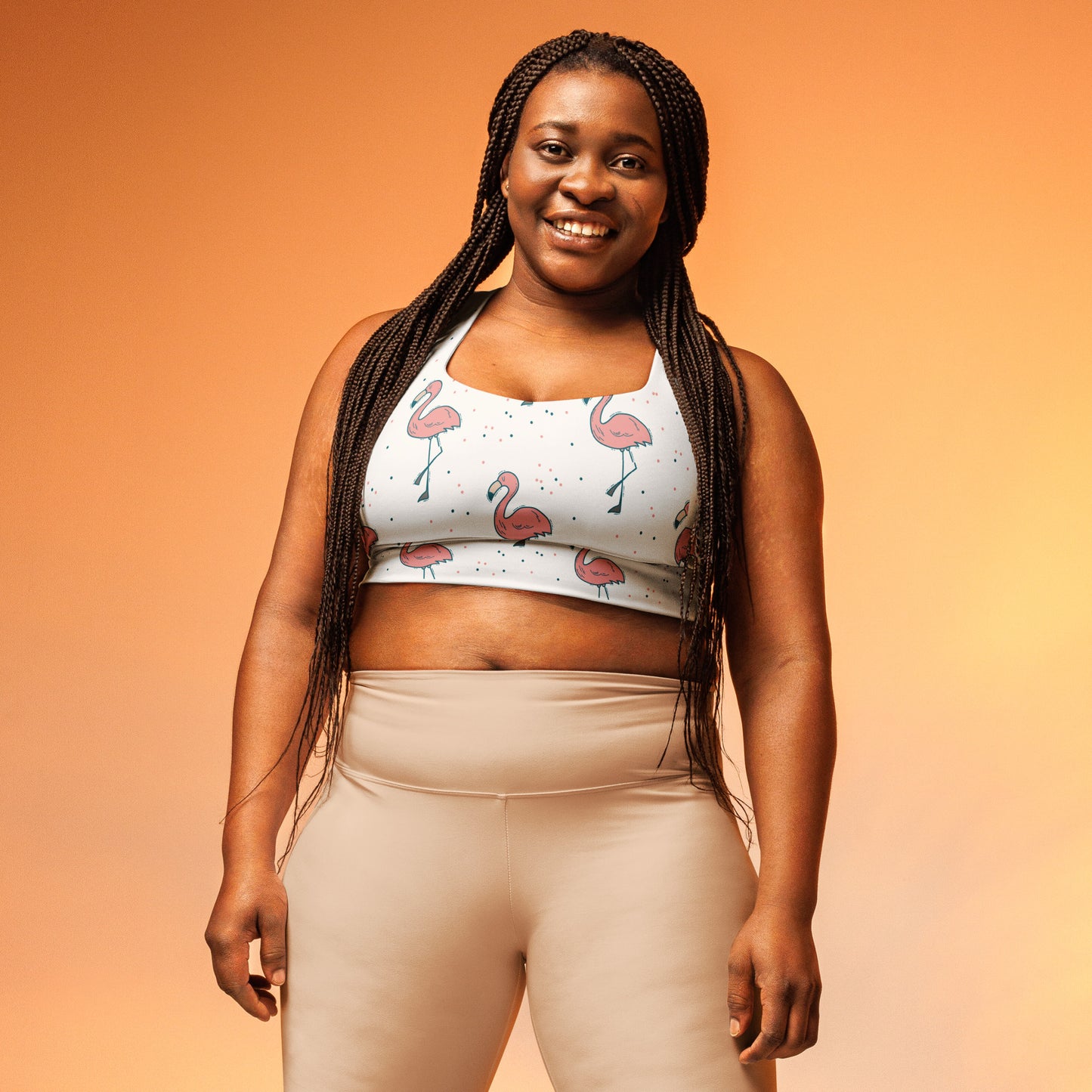 FYD Longline Sports Bra in dancing flamingos