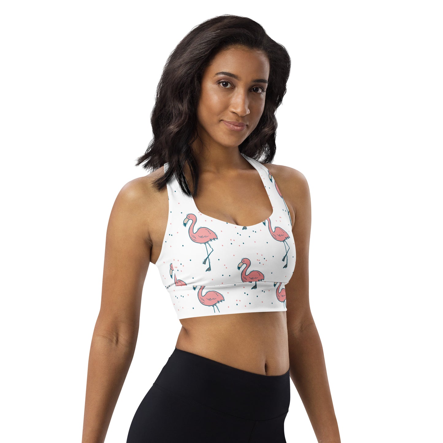 FYD Longline Sports Bra in dancing flamingos