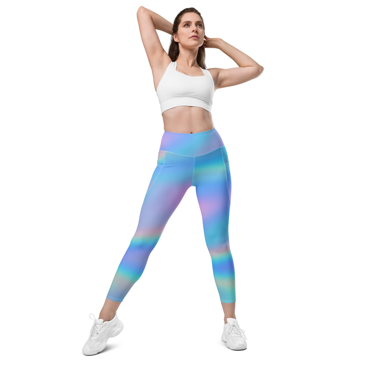 FYD High Rise Recycled Leggings with pockets in Iridescent Blue