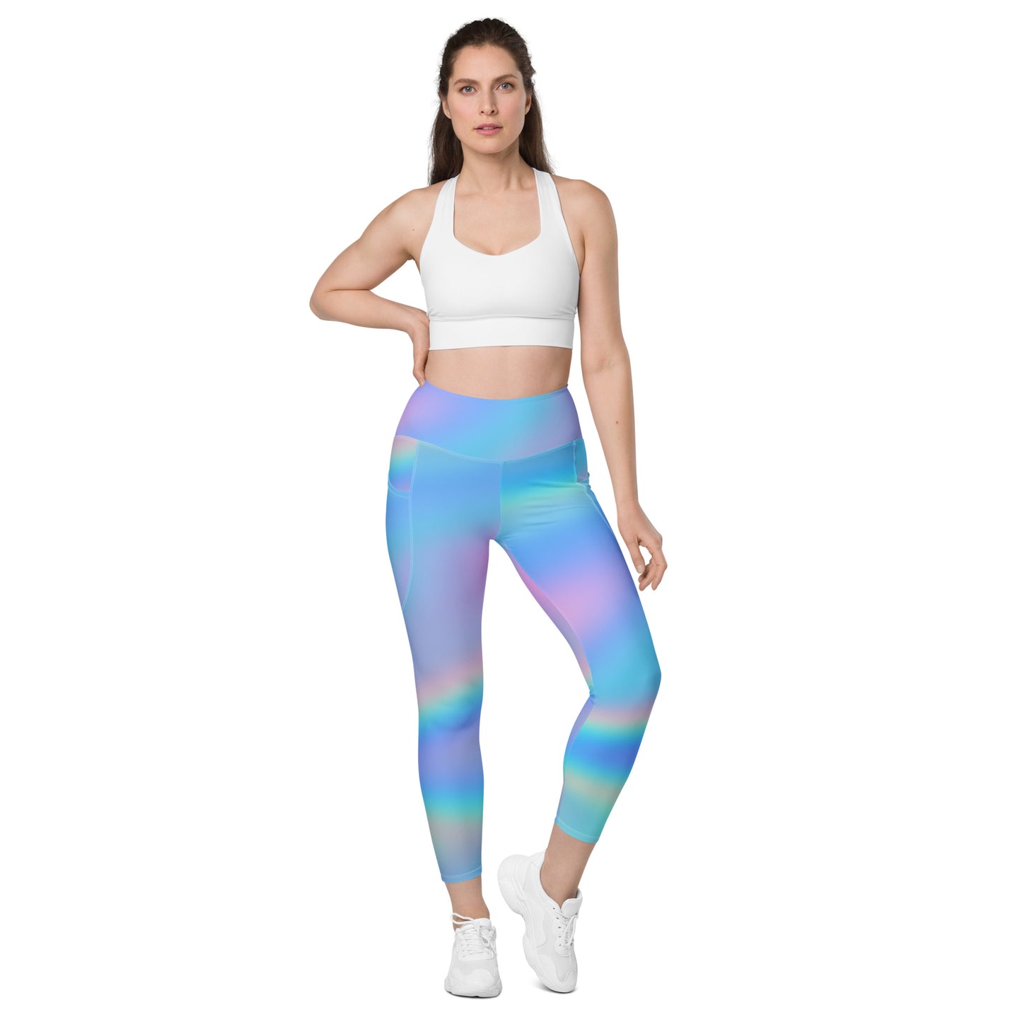 FYD High Rise Recycled Leggings with pockets in Iridescent Blue