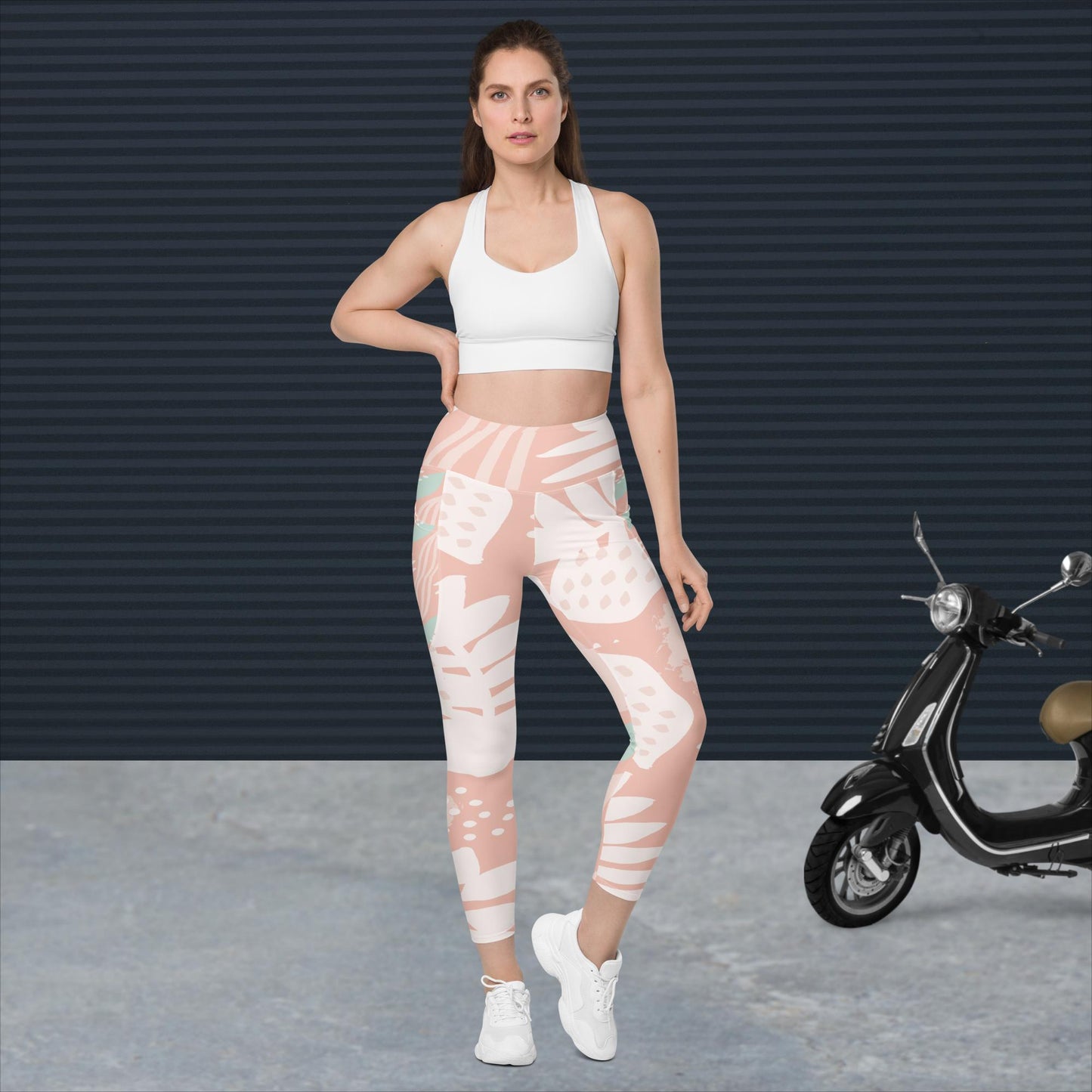 FYD High Waist Recycled Leggings with pockets in peach spring floral