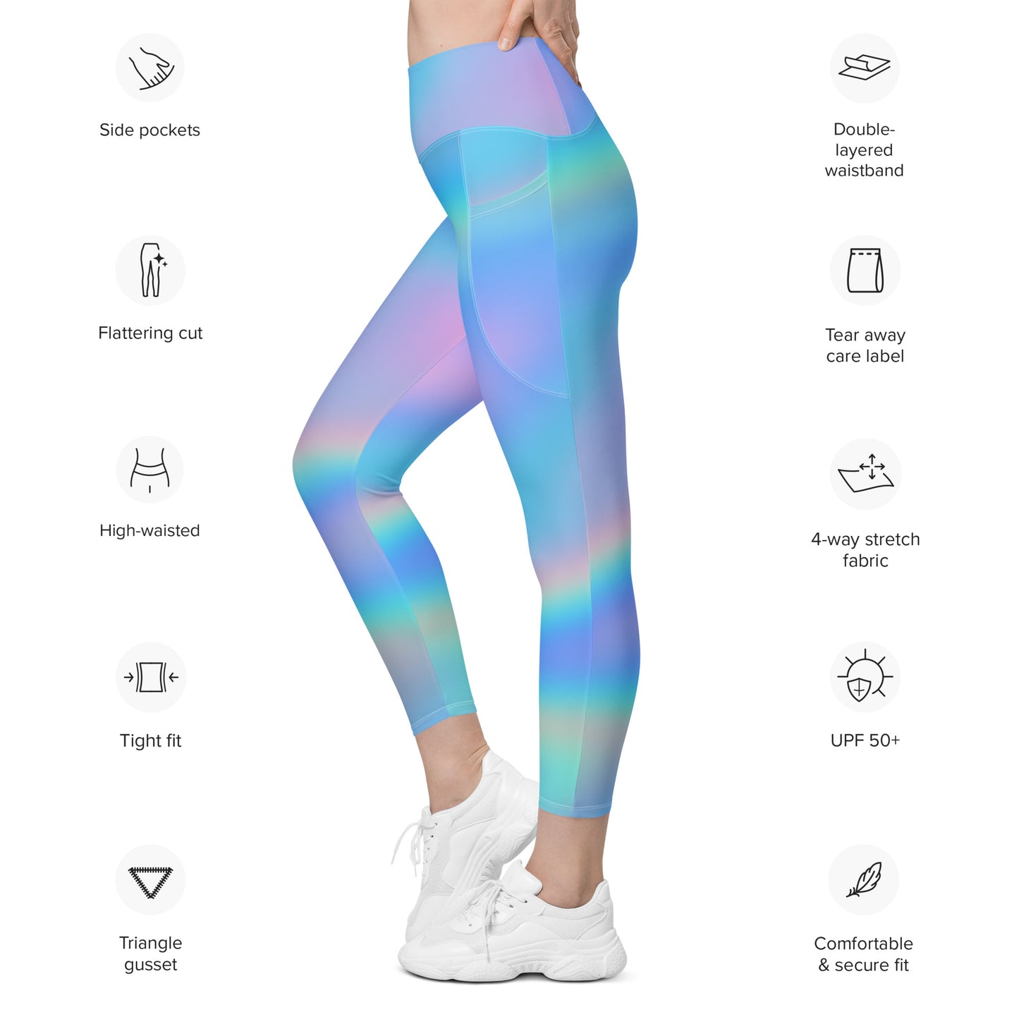 FYD High Rise Recycled Leggings with pockets in Iridescent Blue