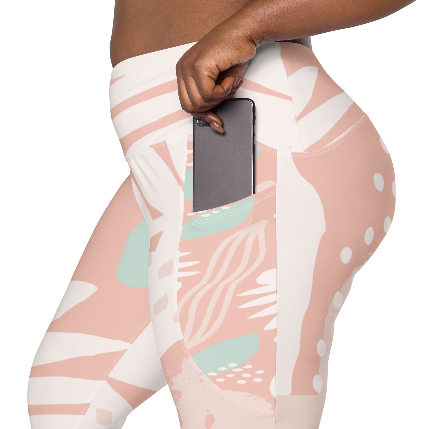 FYD High Waist Recycled Leggings with pockets in peach spring floral