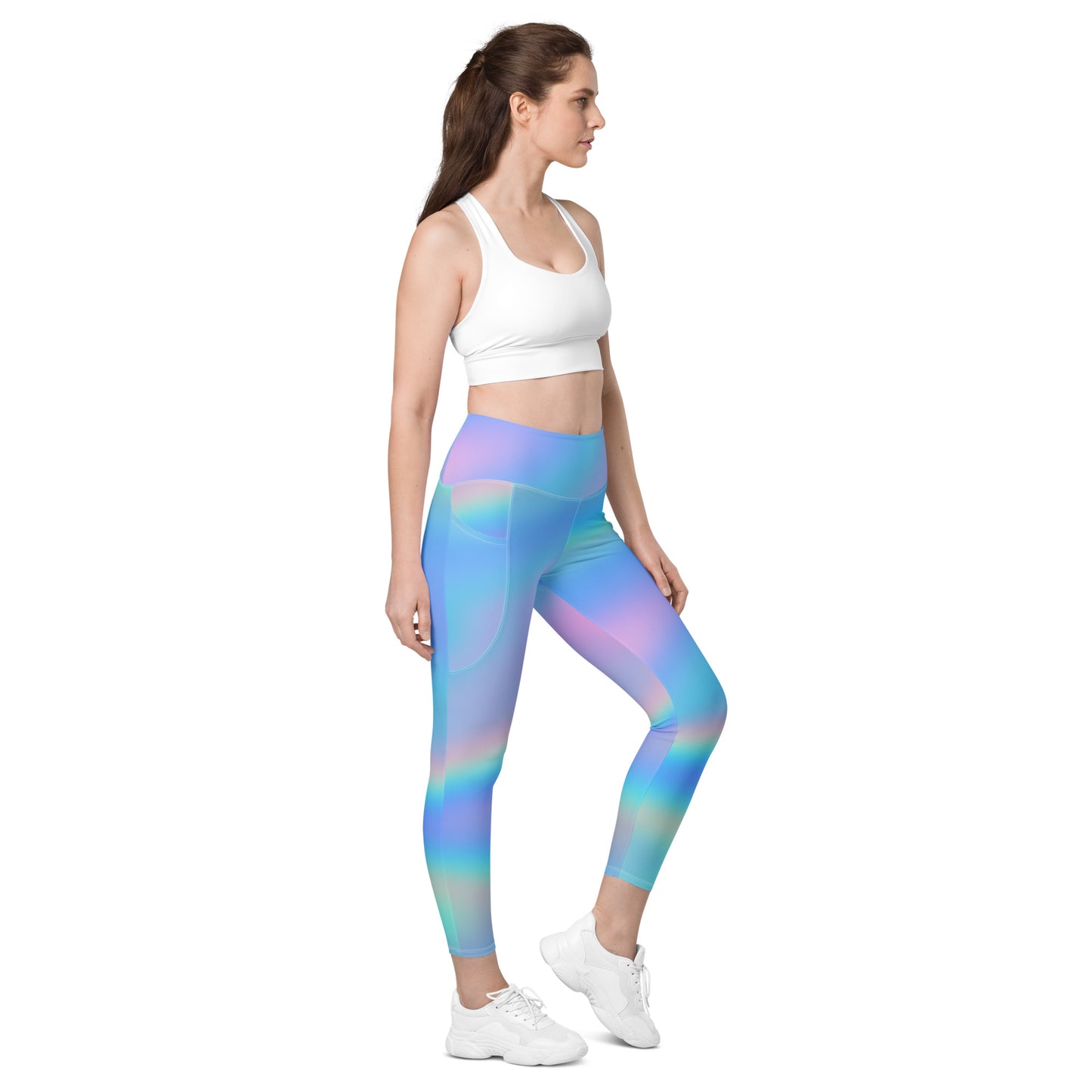 FYD High Rise Recycled Leggings with pockets in Iridescent Blue