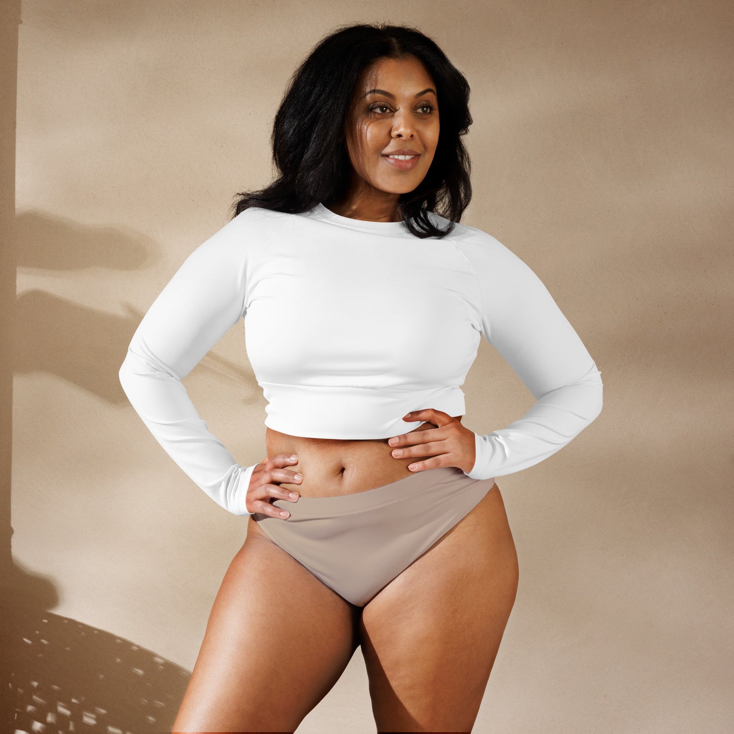 Solid White Recycled Long-sleeve Crop Top