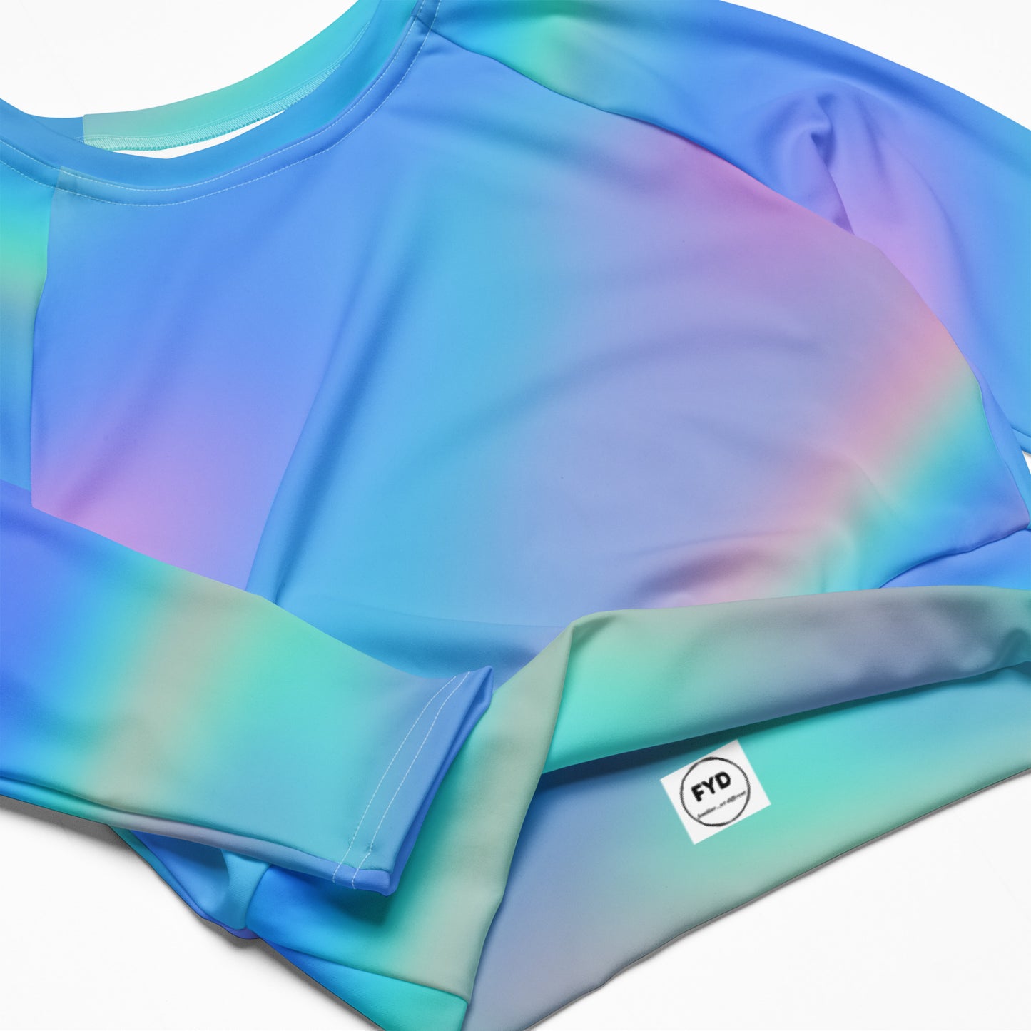 FYD Recycled Long-Sleeve crop top in iridescent blue