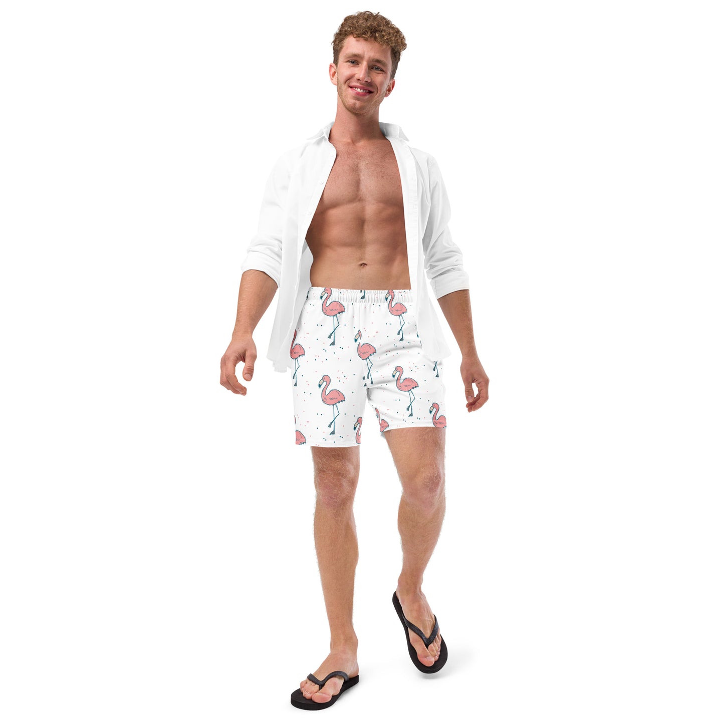 FYD Men's Recycled Swim Trunks in dancing flamingos