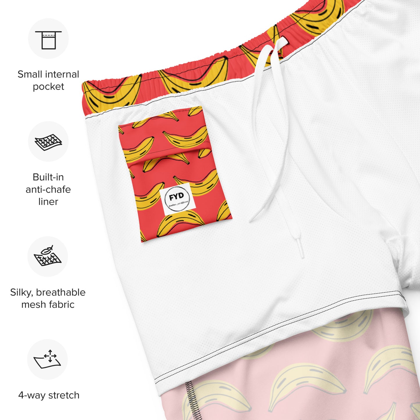FYD Men's Recycled Swim Trunks in zany bananas