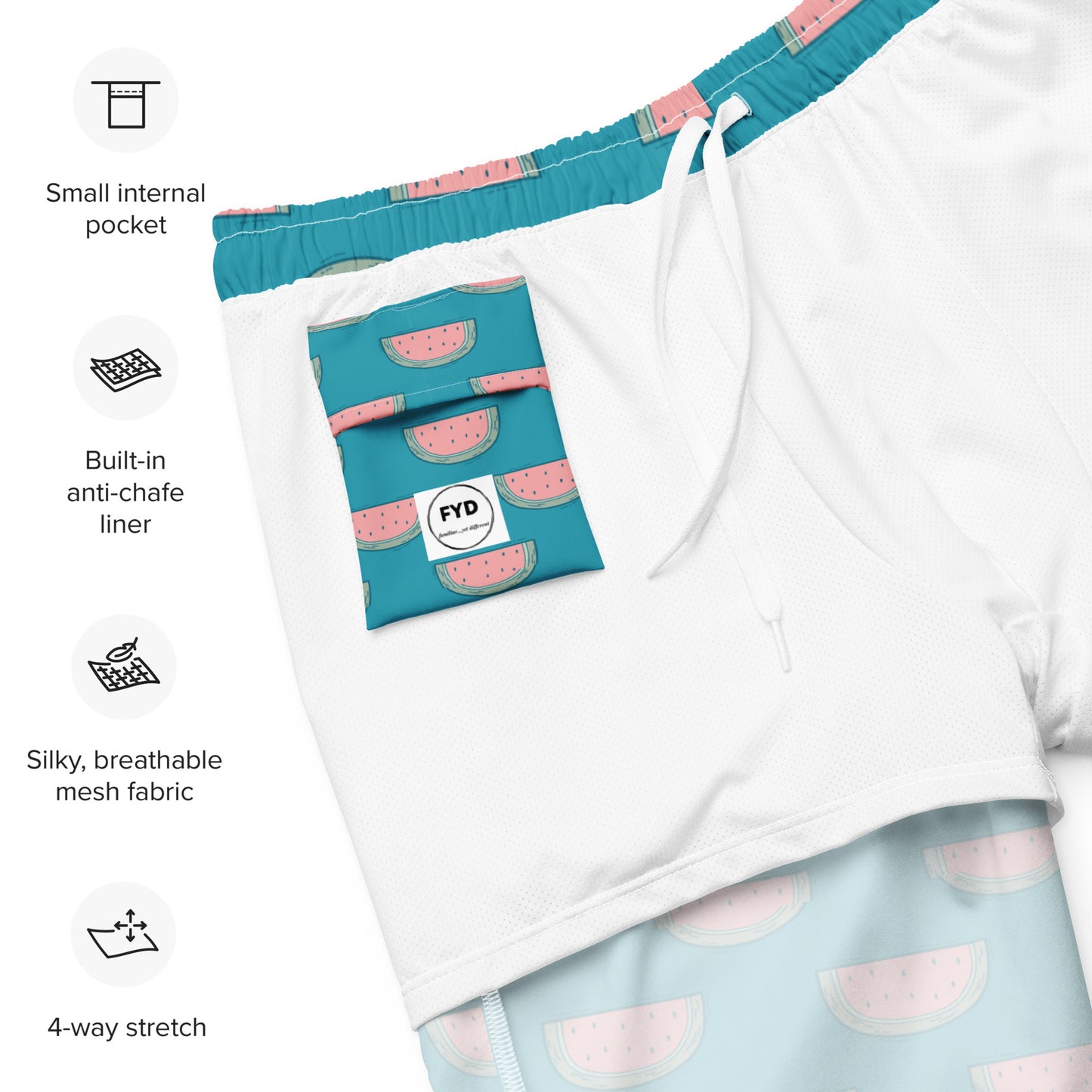 FYD Men's Recycled Swim Trunks in watermelon summer