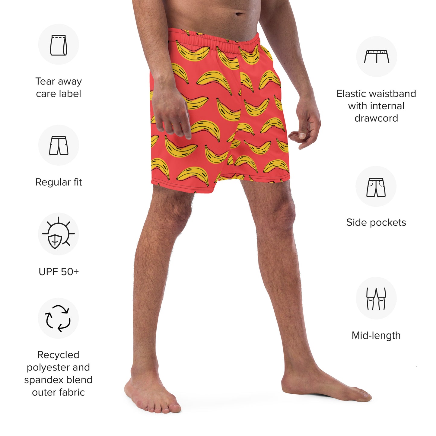 FYD Men's Recycled Swim Trunks in zany bananas