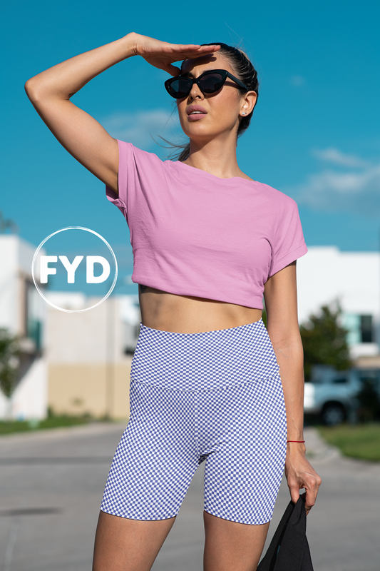 FYD Mini Yoga Shorts in blue & white check