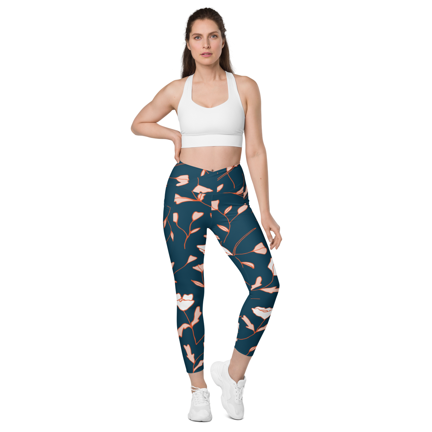 Size Inclusive Crossover Leggings with pockets in Fable Teal Floral - familiar...yet different