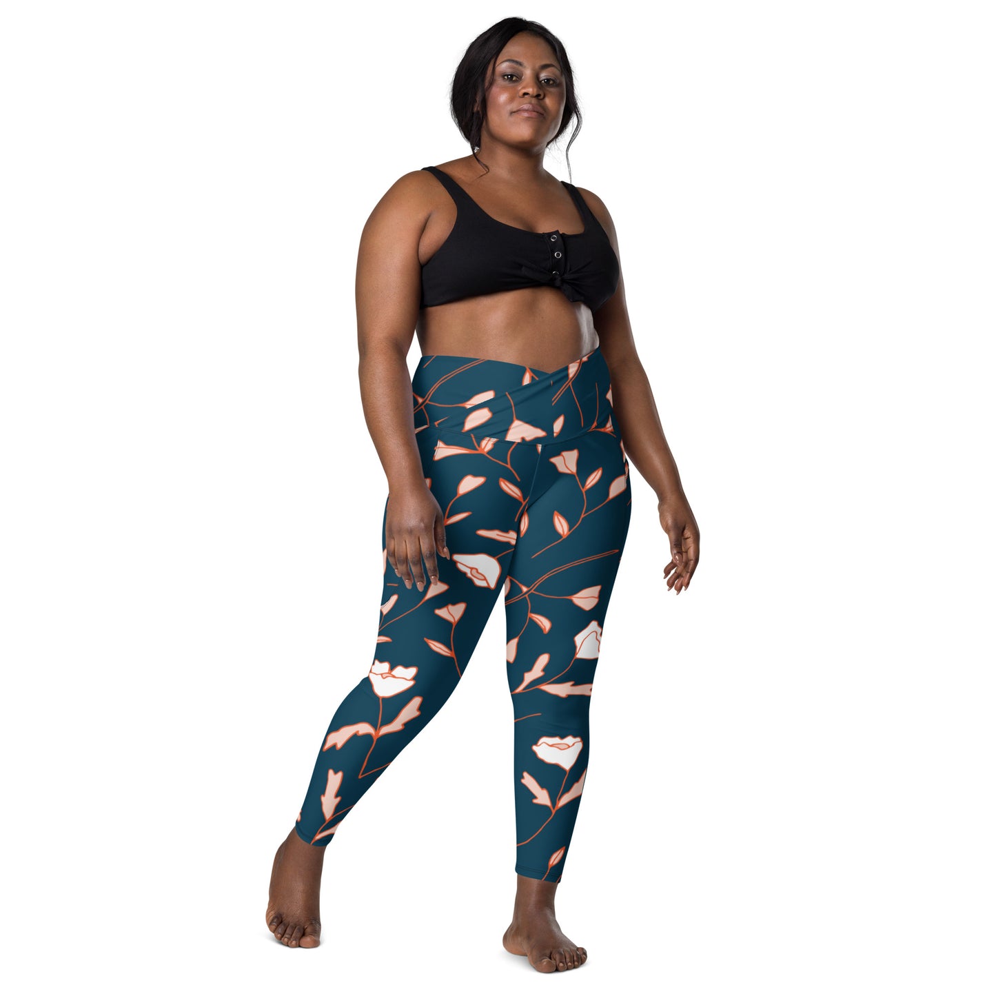 Size Inclusive Crossover Leggings with pockets in Fable Teal Floral - familiar...yet different