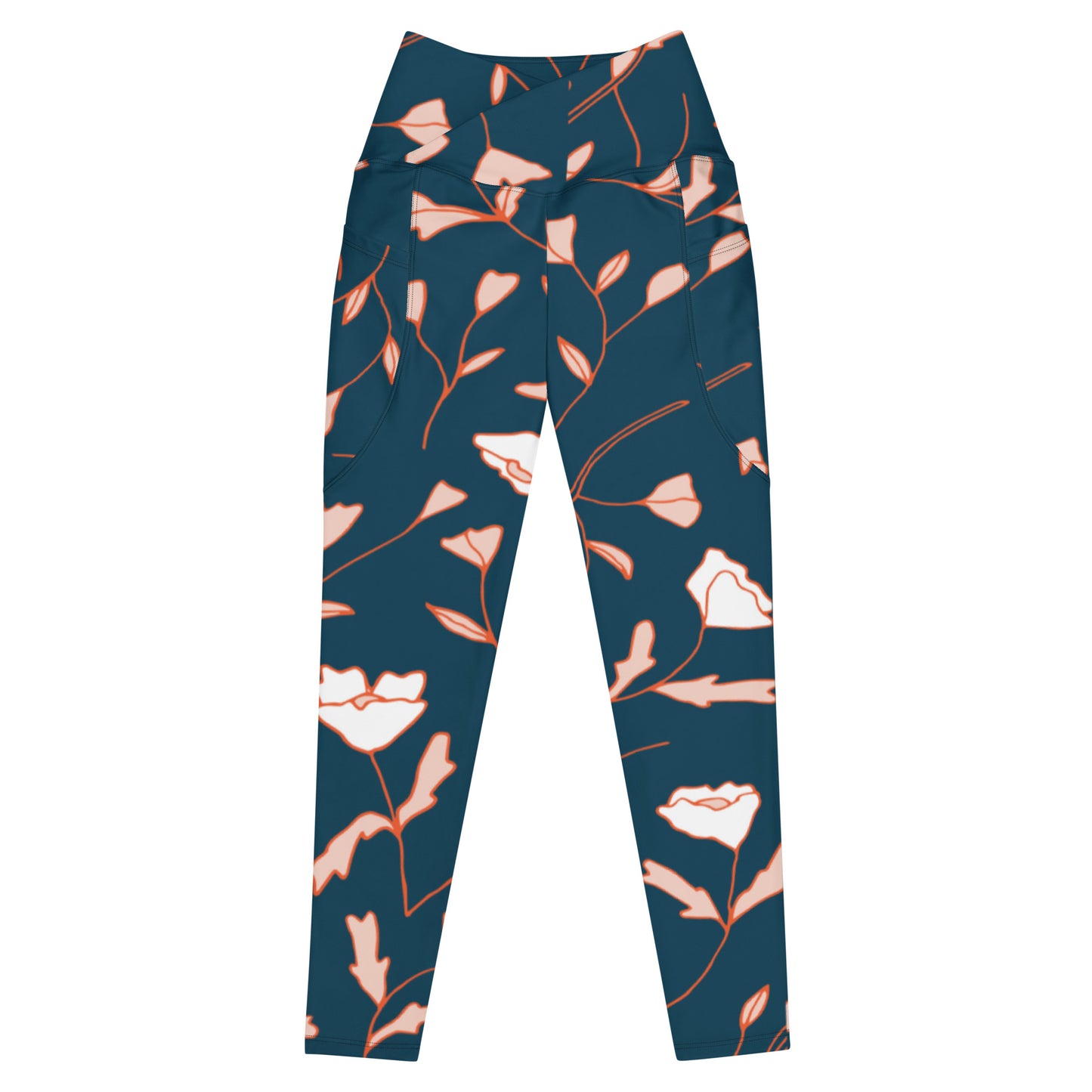 Size Inclusive Crossover Leggings with pockets in Fable Teal Floral - familiar...yet different
