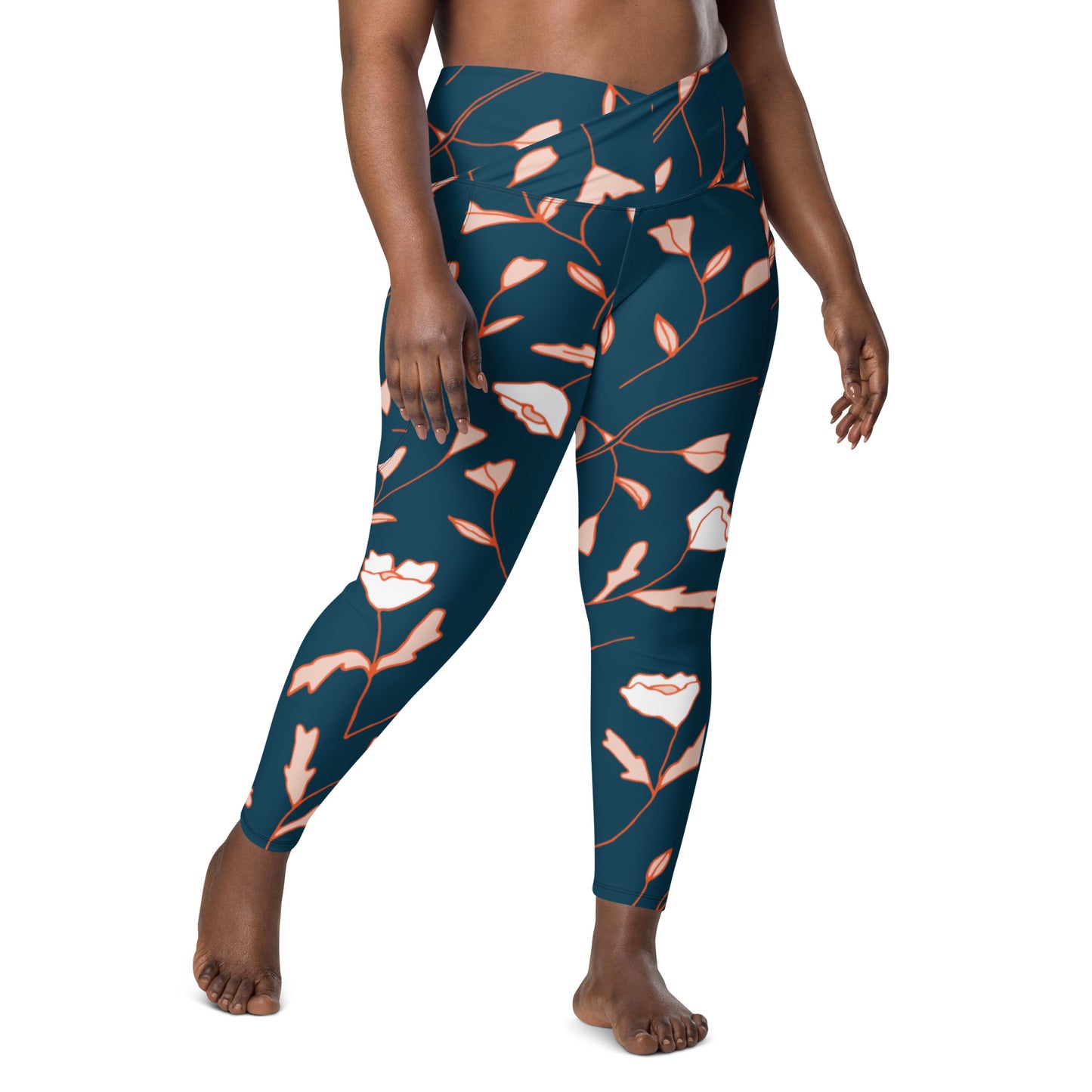 Size Inclusive Crossover Leggings with pockets in Fable Teal Floral - familiar...yet different