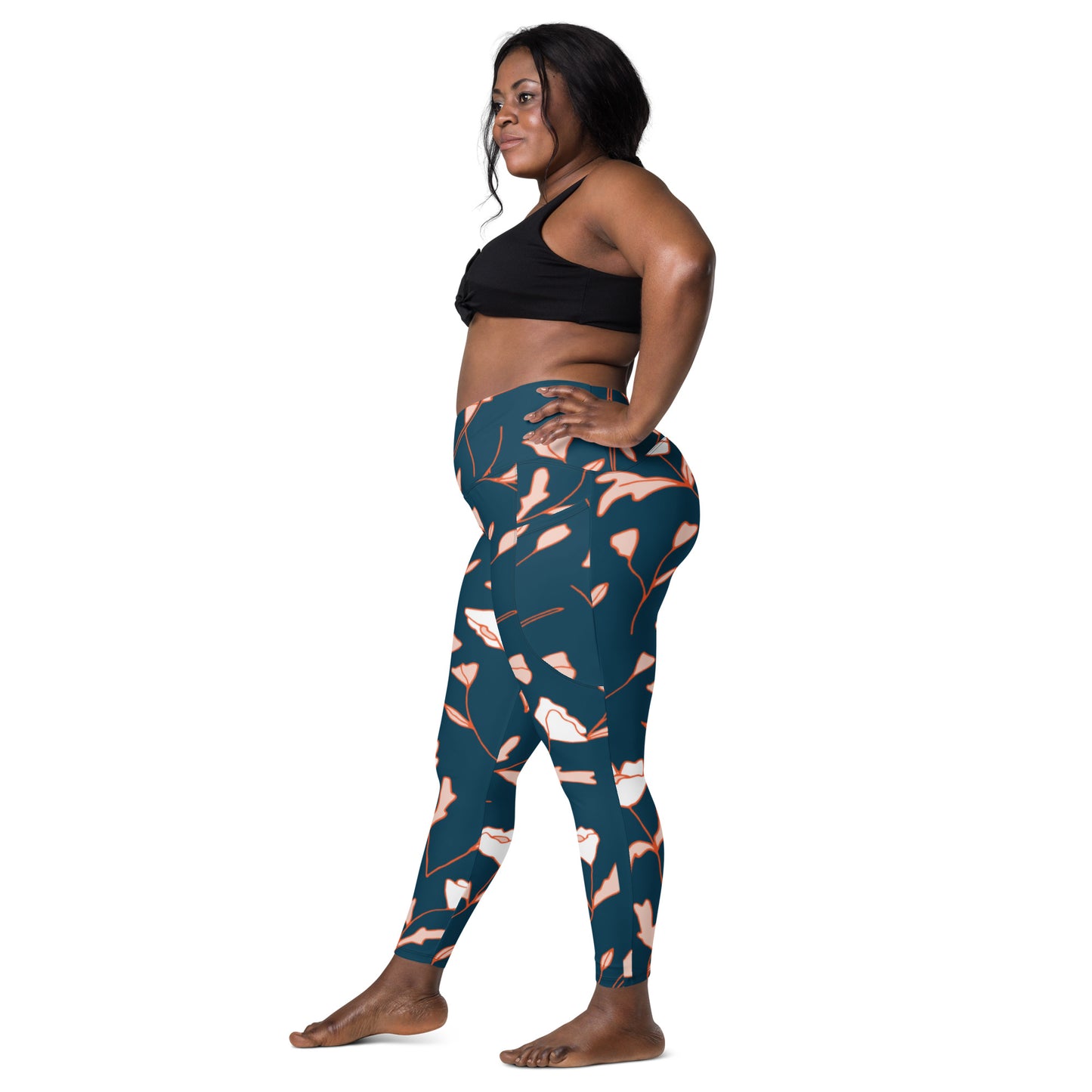 Size Inclusive Crossover Leggings with pockets in Fable Teal Floral - familiar...yet different