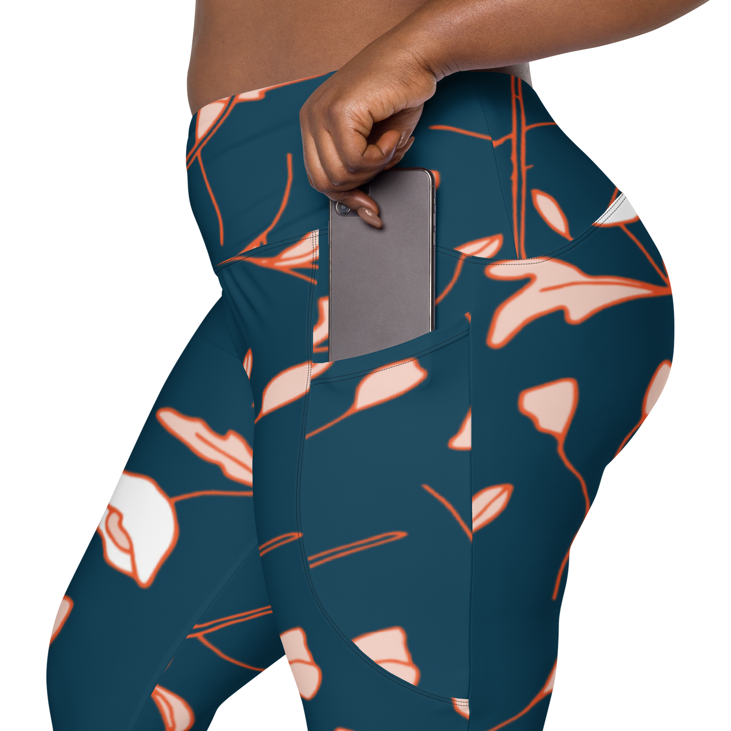 Size Inclusive Crossover Leggings with pockets in Fable Teal Floral - familiar...yet different