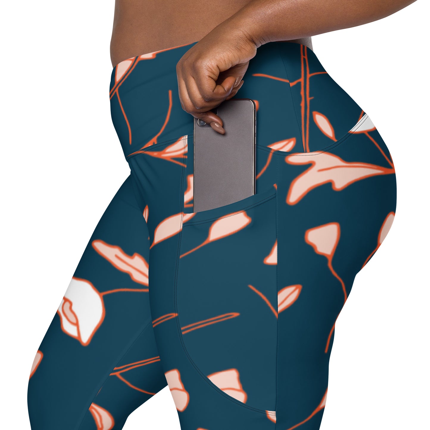 Size Inclusive Crossover Leggings with pockets in Fable Teal Floral - familiar...yet different