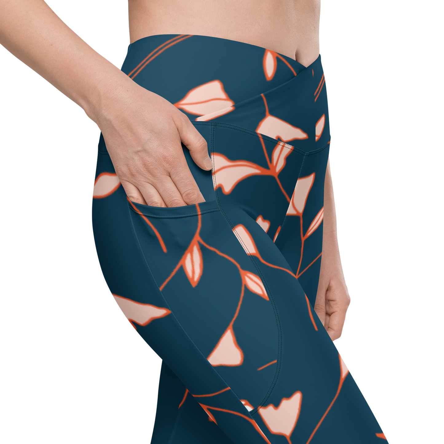 Size Inclusive Crossover Leggings with pockets in Fable Teal Floral - familiar...yet different