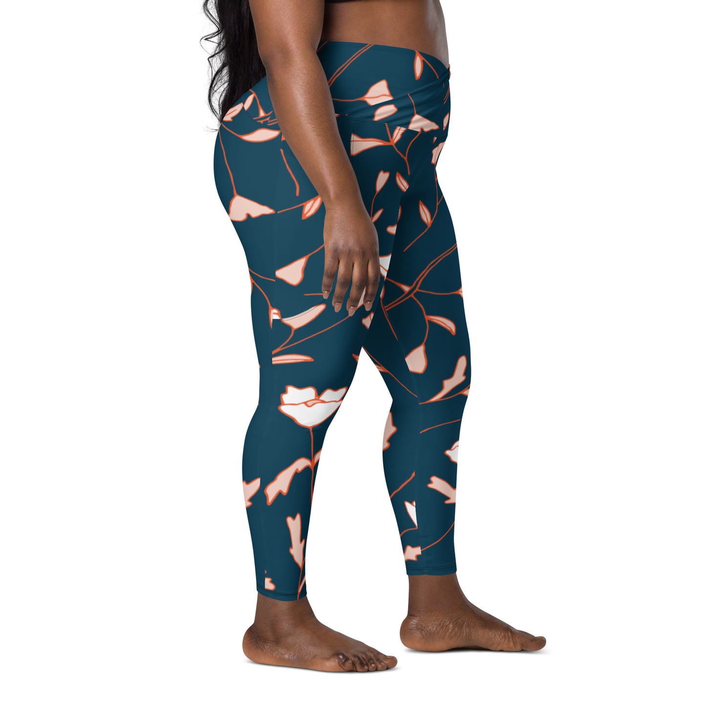 Size Inclusive Crossover Leggings with pockets in Fable Teal Floral - familiar...yet different