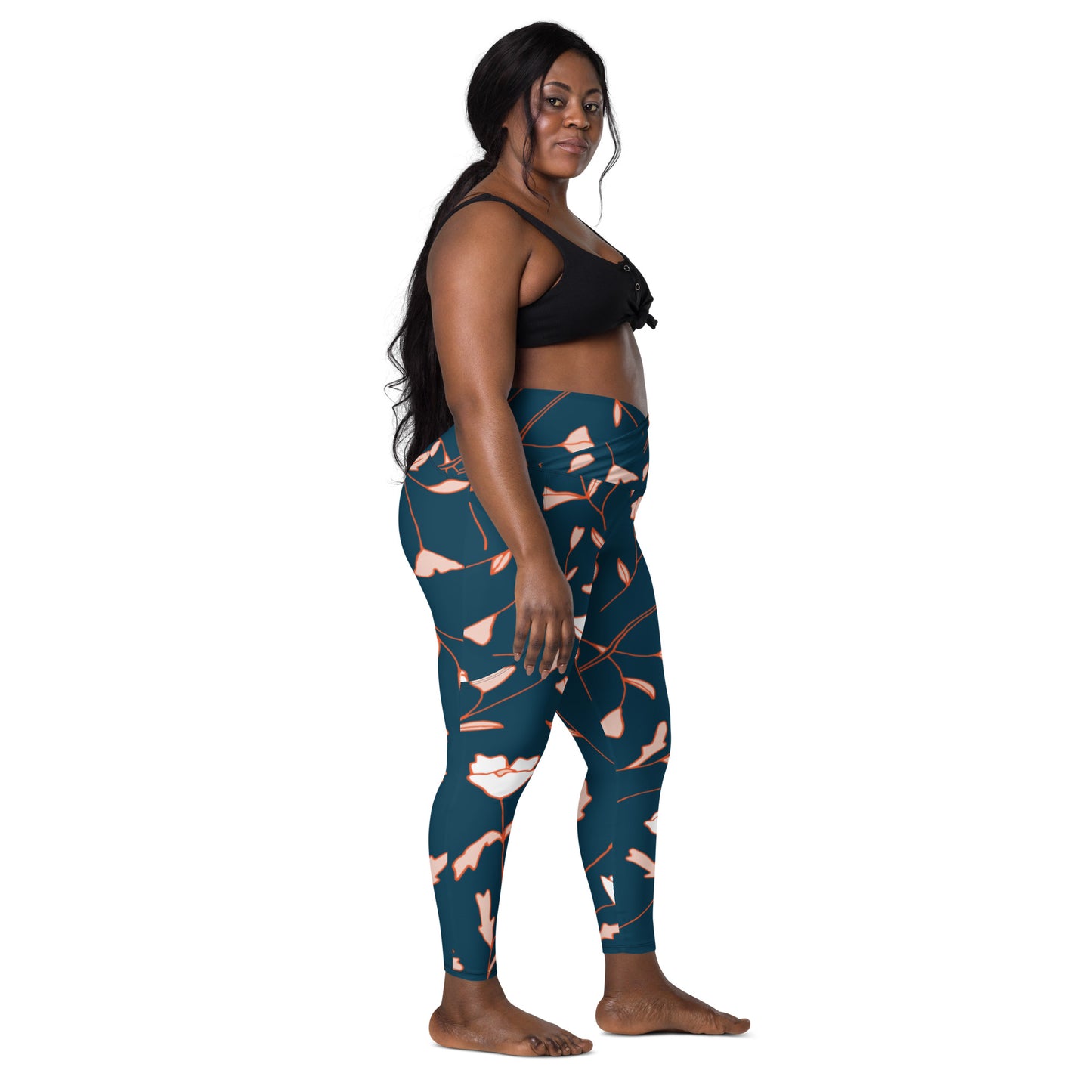 Size Inclusive Crossover Leggings with pockets in Fable Teal Floral - familiar...yet different
