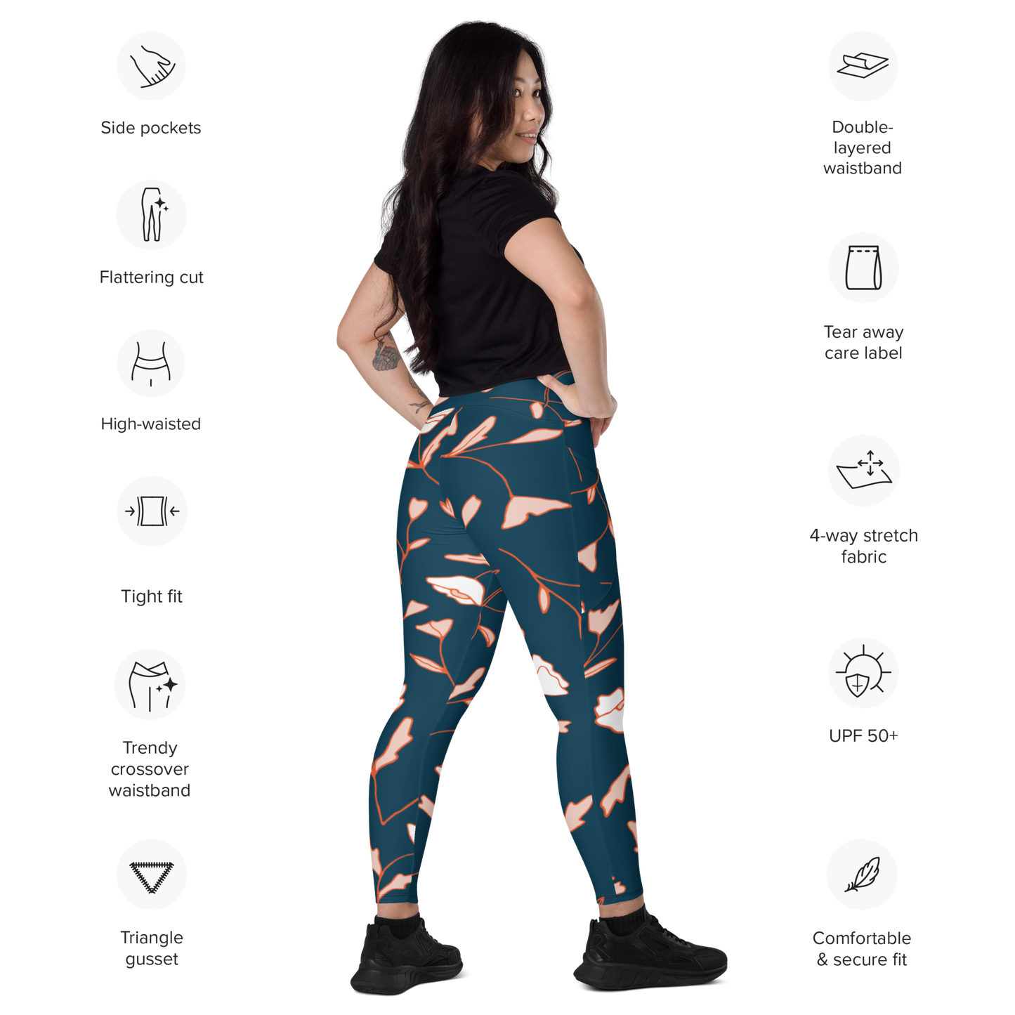 Size Inclusive Crossover Leggings with pockets in Fable Teal Floral - familiar...yet different
