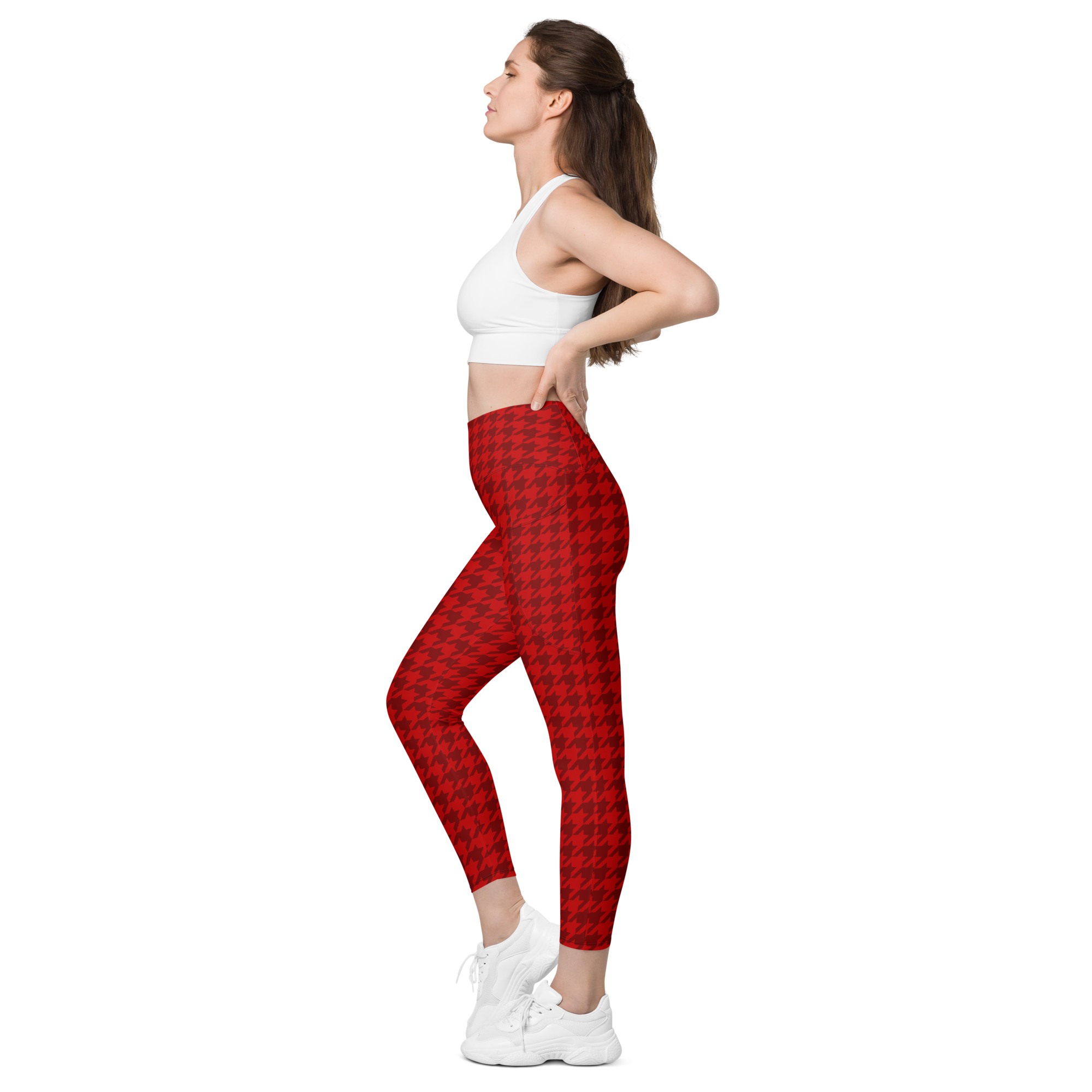 FYD Size Inclusive Leggings with pockets in red houndstooth