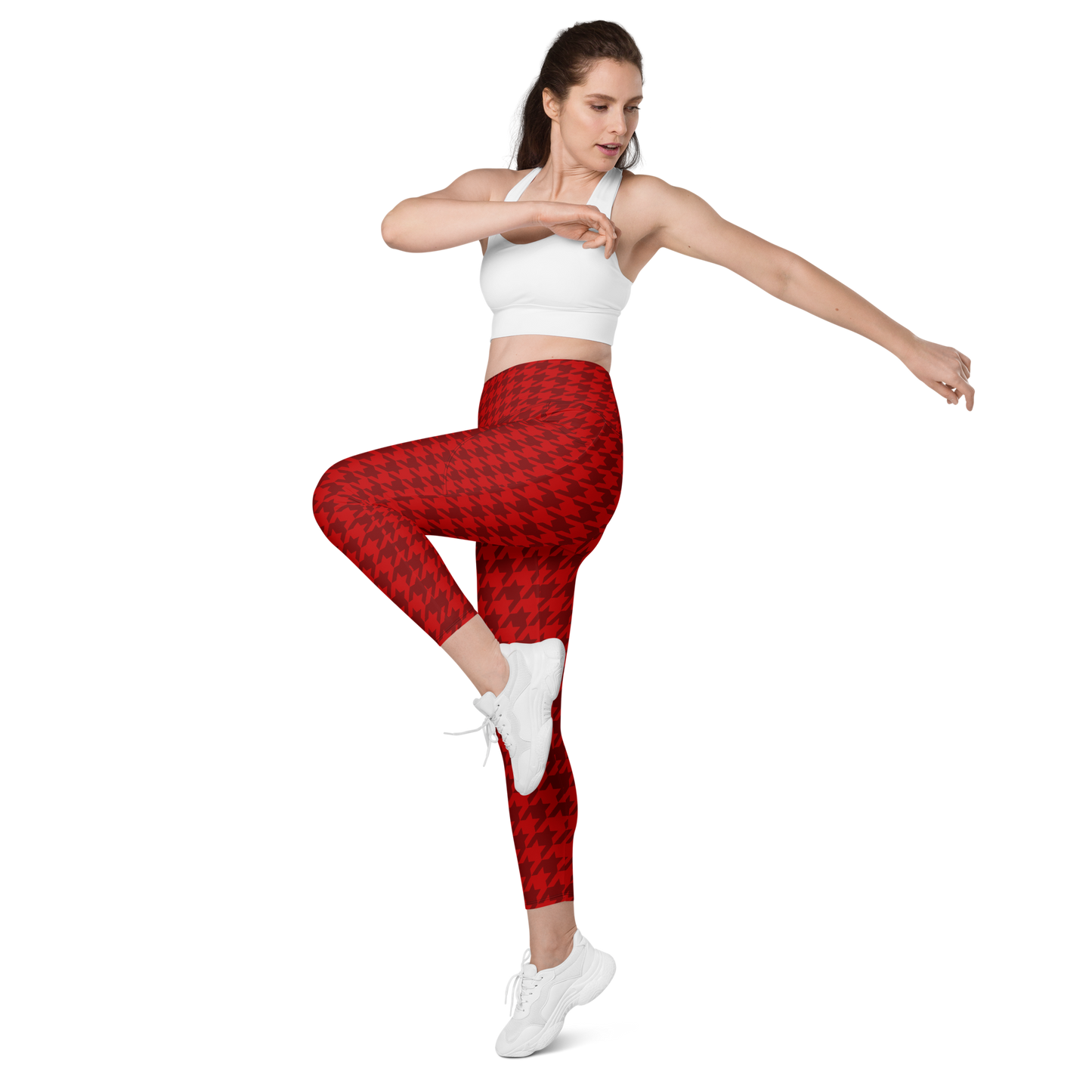 Size Inclusive Leggings with pockets in red houndstooth - familiar...yet different