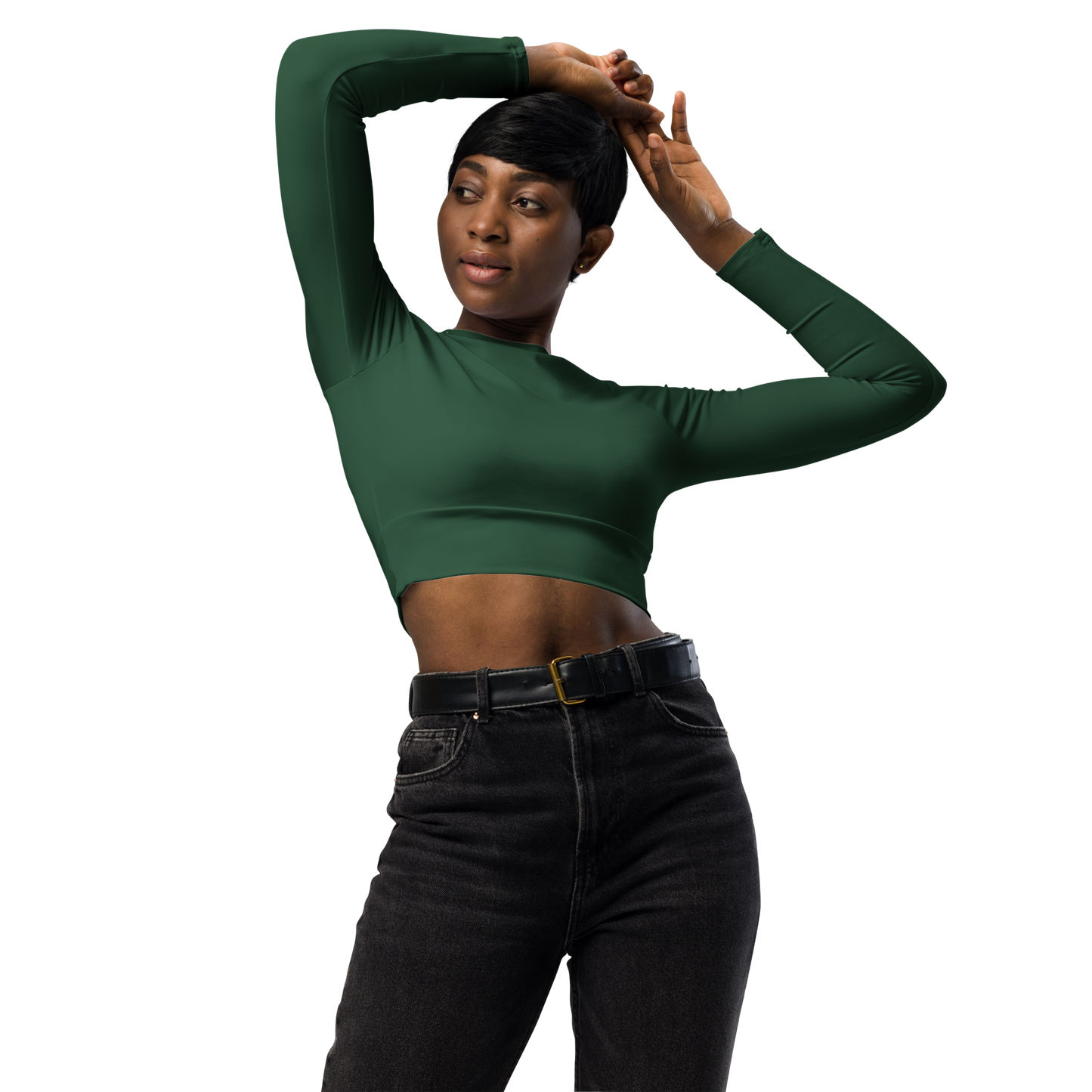 Recycled Long-Sleeve Crop Top in Forest Green - familiar...yet different