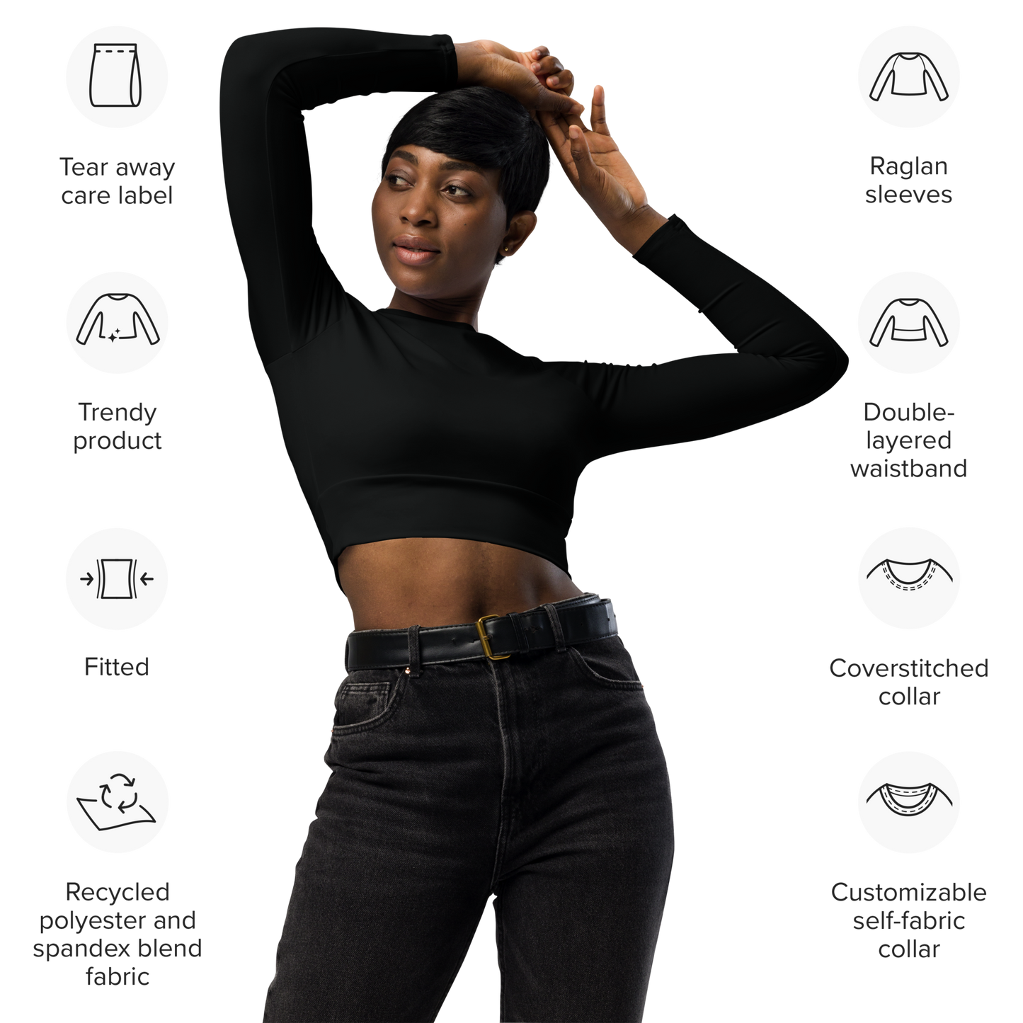Recycled Long-Sleeve Crop Top in Black - familiar...yet different