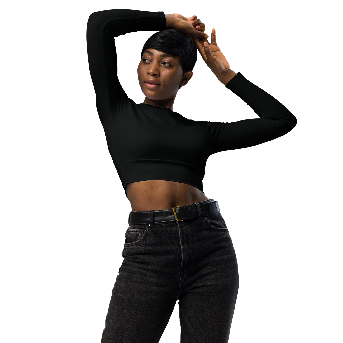Recycled Long-Sleeve Crop Top in Black - familiar...yet different