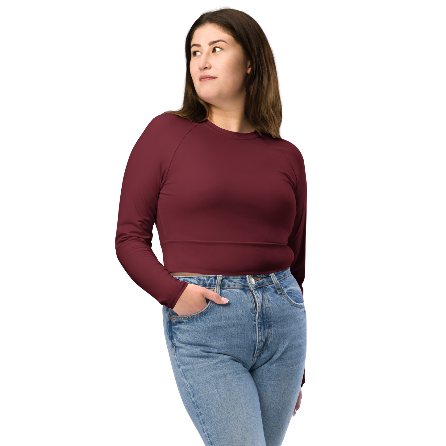 Recycled Long-Sleeve Crop Top in Crimson Red - familiar...yet different