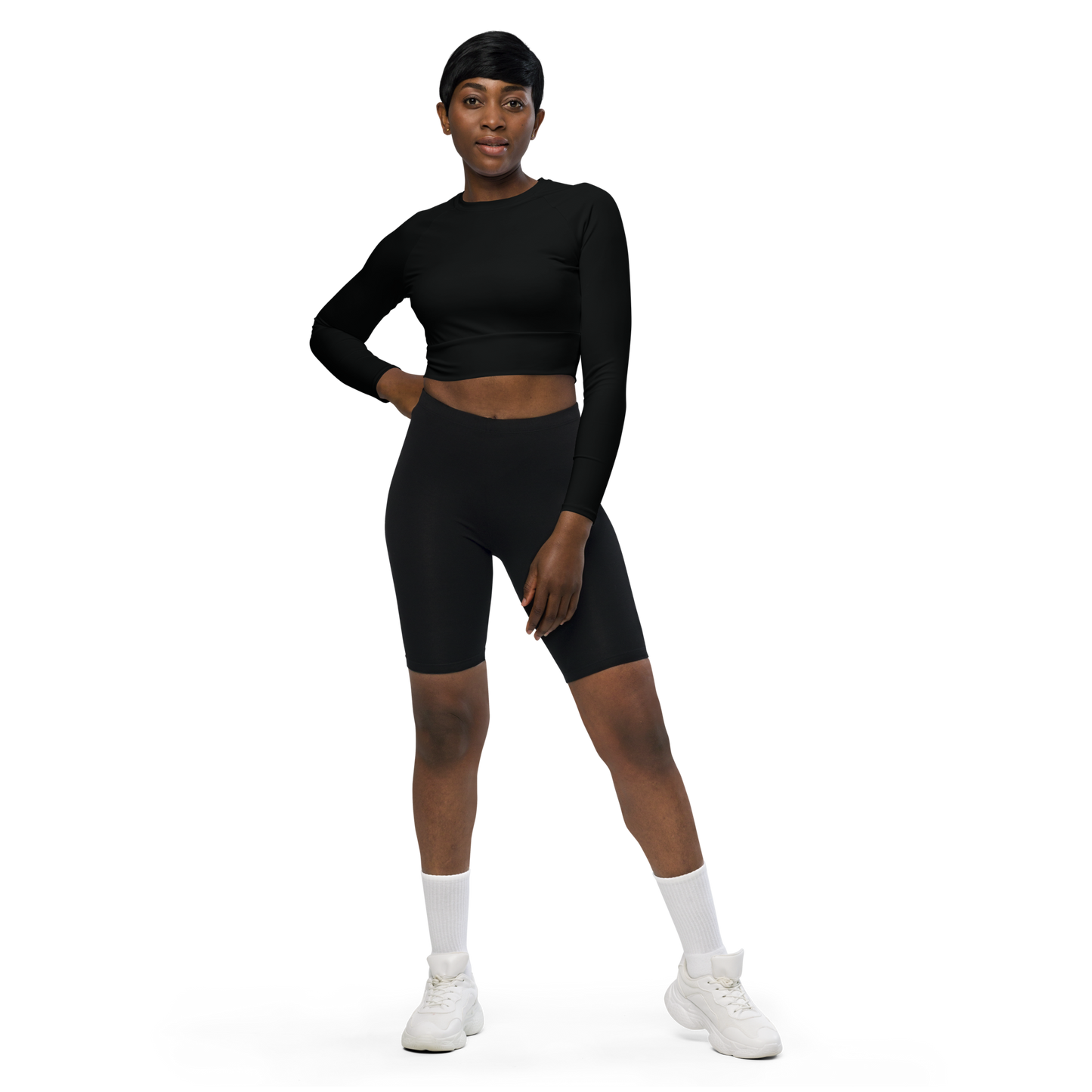 Recycled Long-Sleeve Crop Top in Black - familiar...yet different