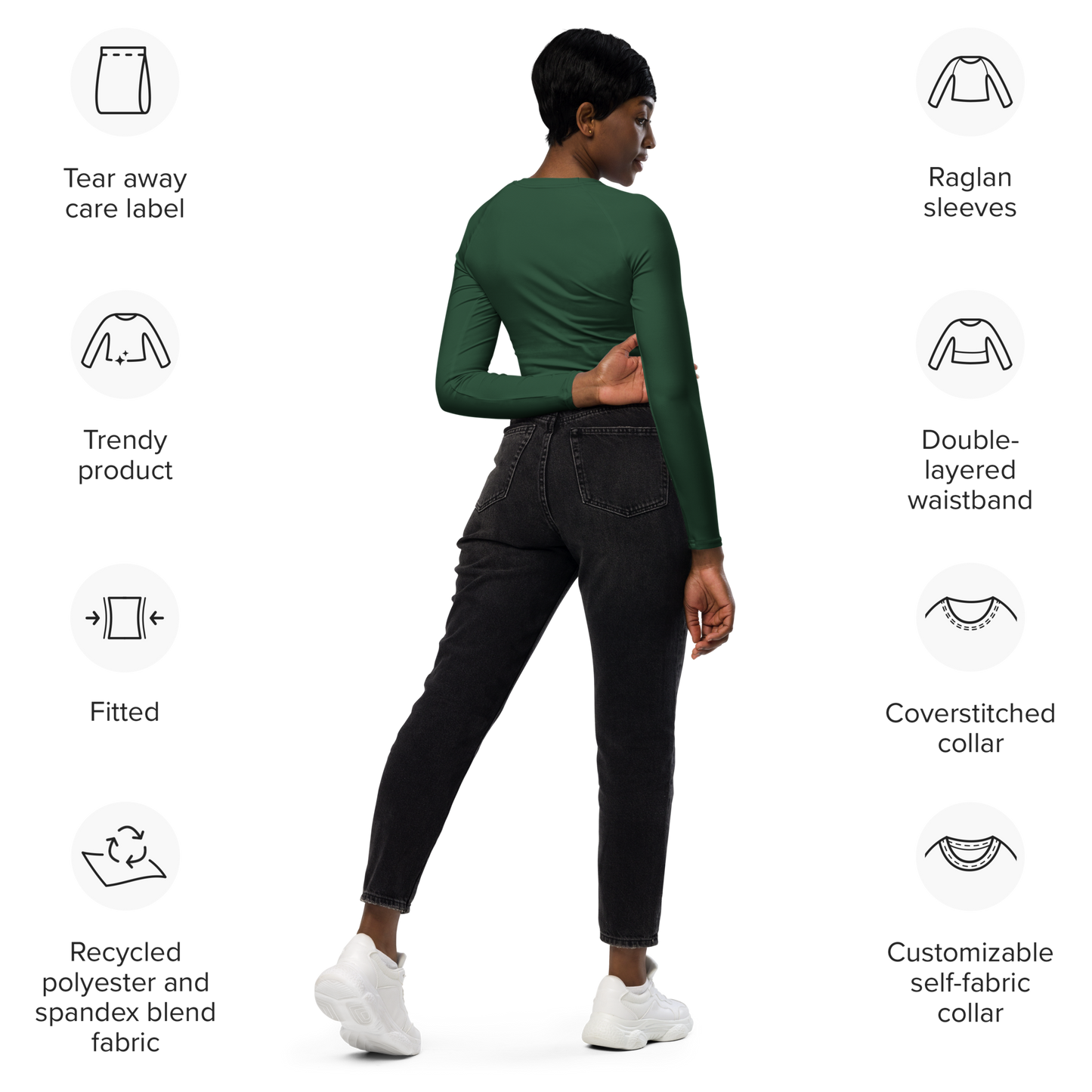 Recycled Long-Sleeve Crop Top in Forest Green - familiar...yet different