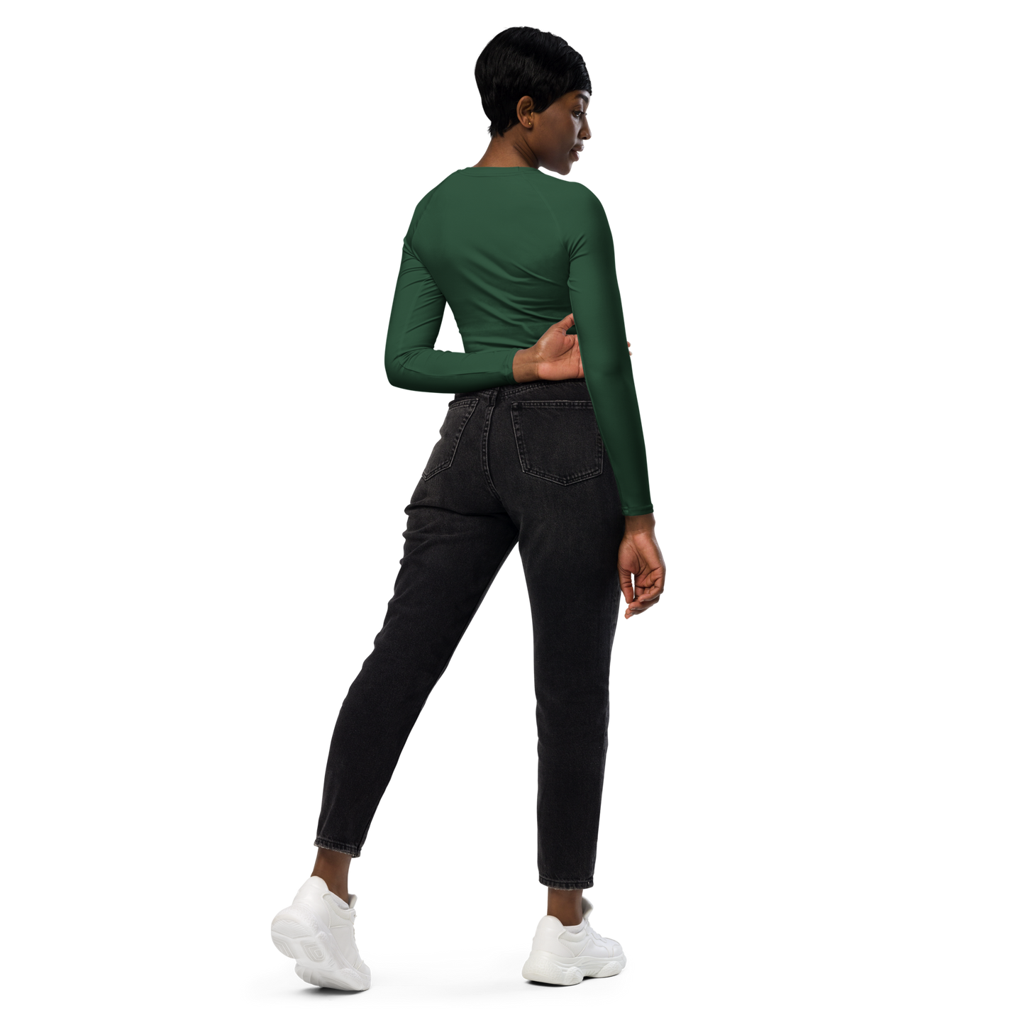 Recycled Long-Sleeve Crop Top in Forest Green - familiar...yet different