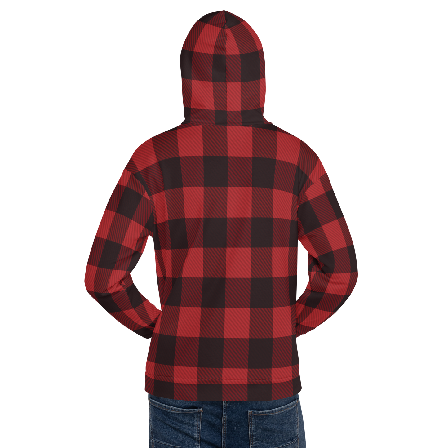 Unisex Hoodie in red & black plaid - familiar...yet different