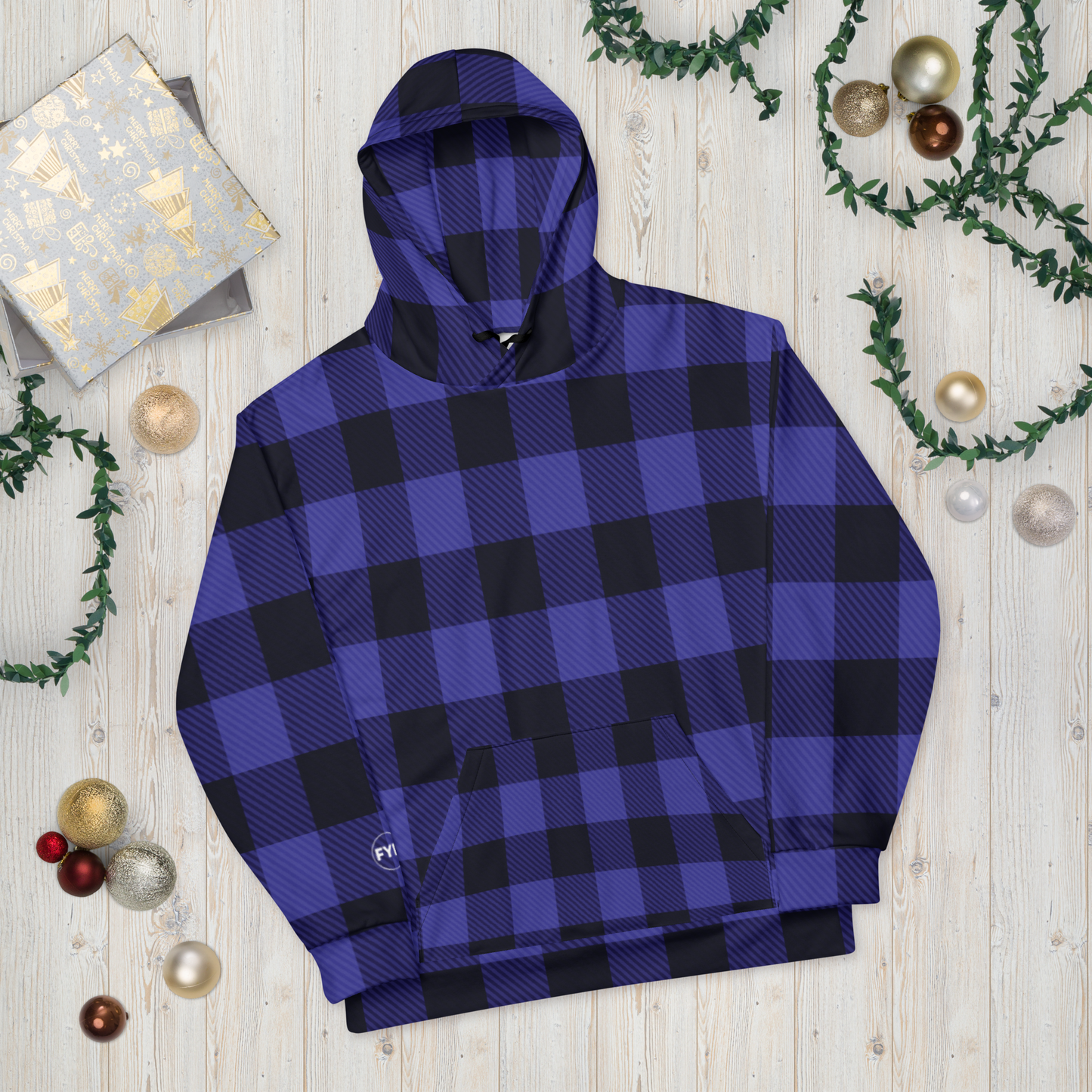 Unisex Hoodie in buffalo blue & black plaid - familiar...yet different