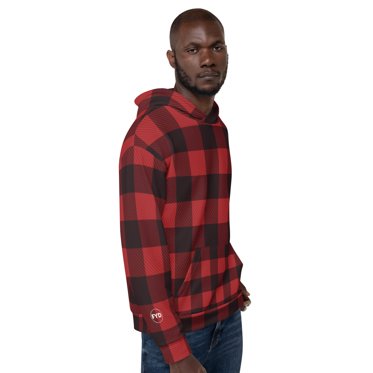 Unisex Hoodie in red & black plaid - familiar...yet different