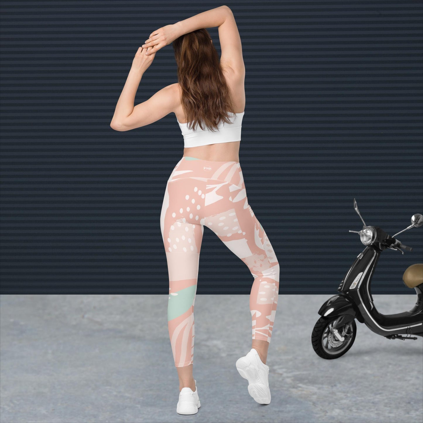 FYD High Waist Recycled Leggings with pockets in peach spring floral