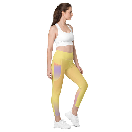 FYD High Waisted Leggings with pockets in Yellow Iridescent Wavelength