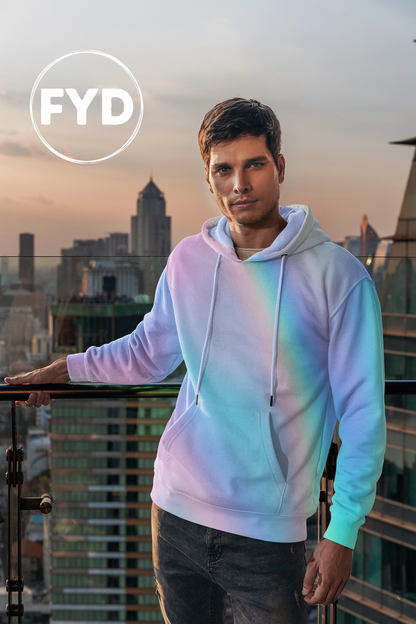 FYD Unisex Hoodie in blue iridescent wavelength