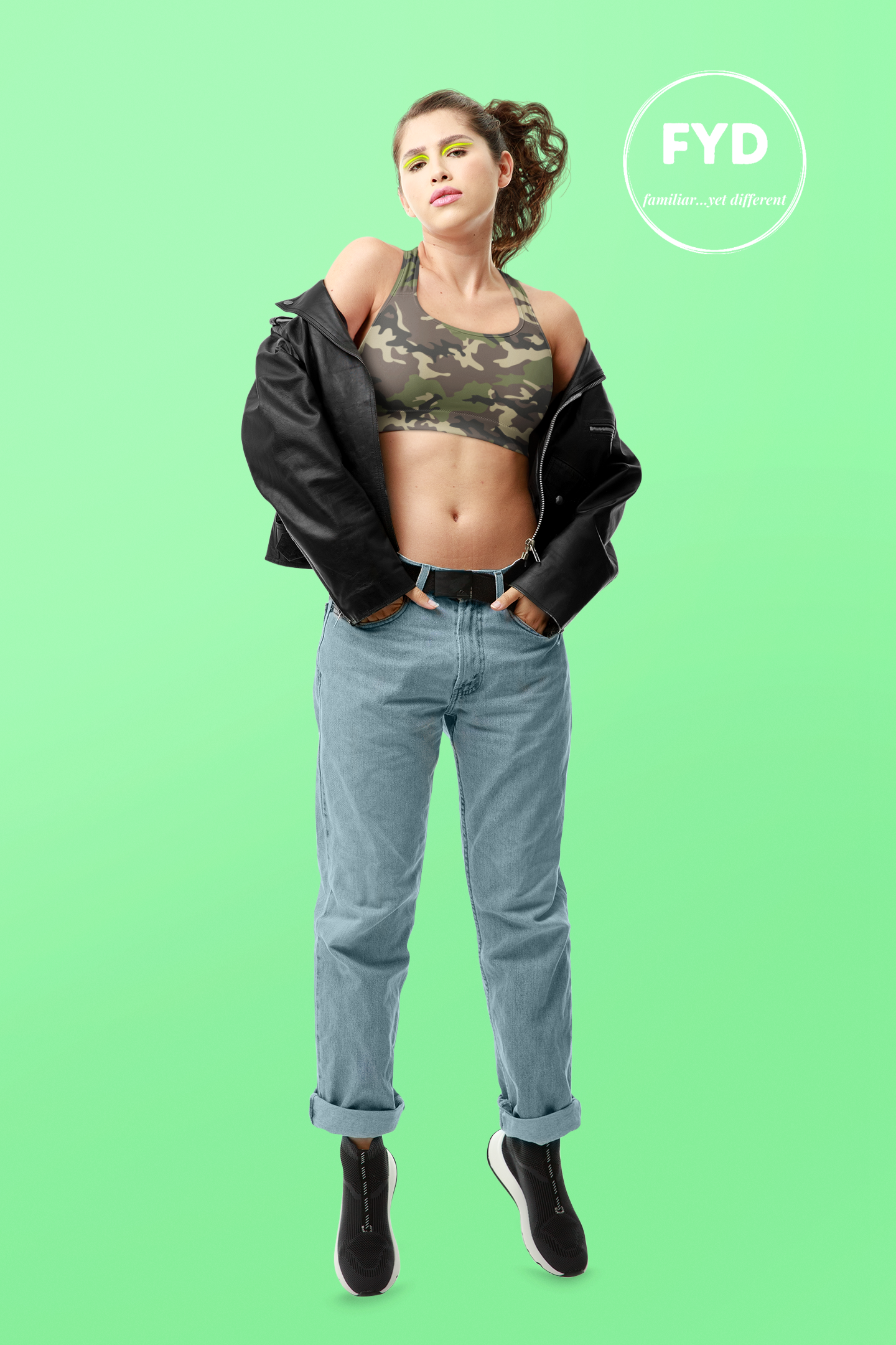 Classic Green Camo print Long-Line Sports Bra