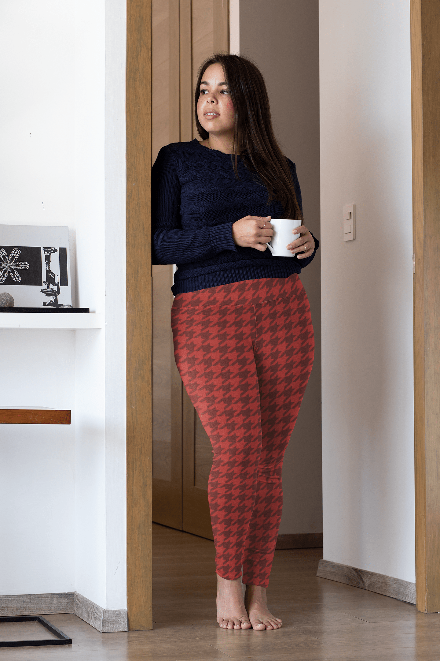 Size Inclusive Leggings with pockets in red houndstooth - familiar...yet different