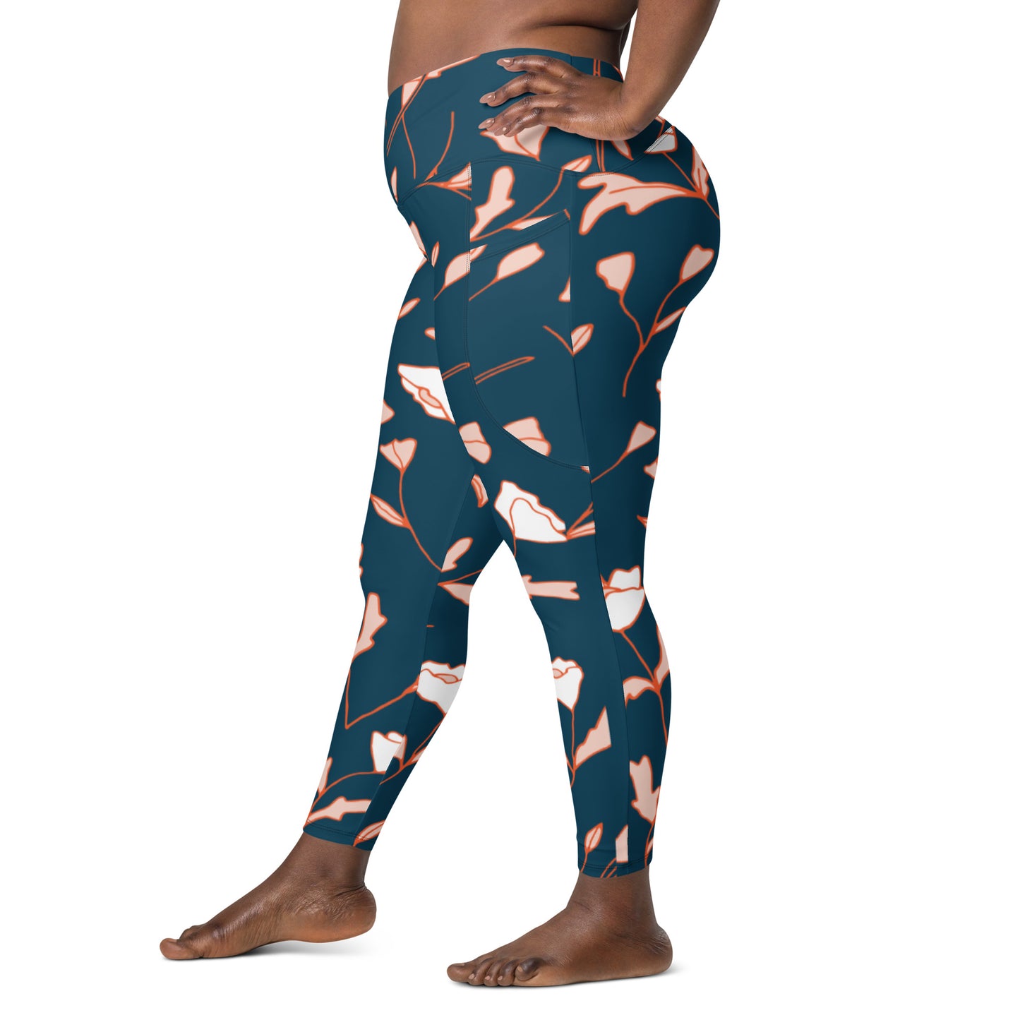 Size Inclusive Crossover Leggings with pockets in Fable Teal Floral - familiar...yet different