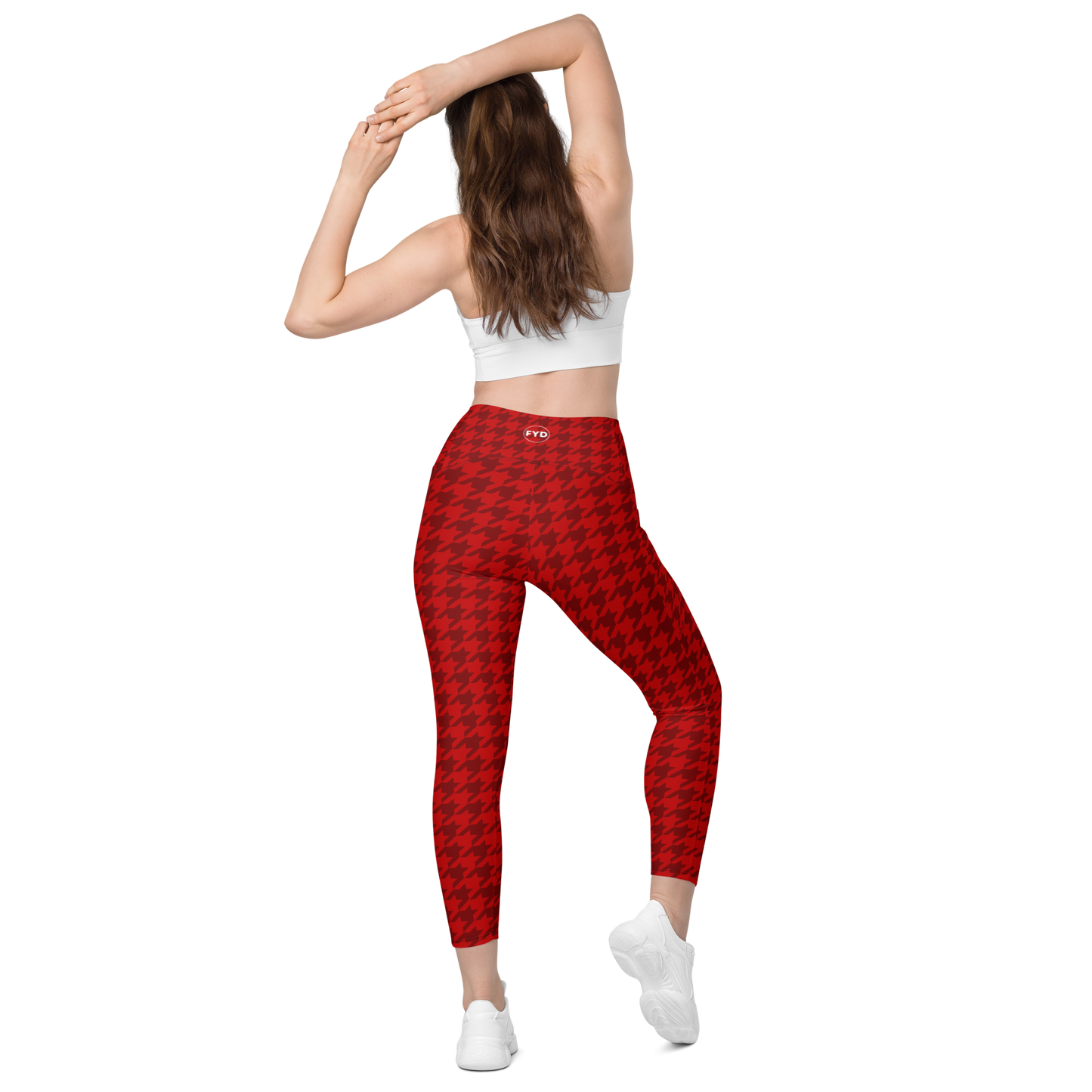 Size Inclusive Leggings with pockets in red houndstooth - familiar...yet different