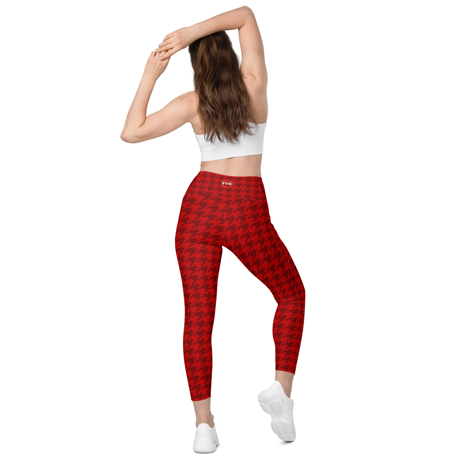 Size Inclusive Leggings with pockets in red houndstooth
